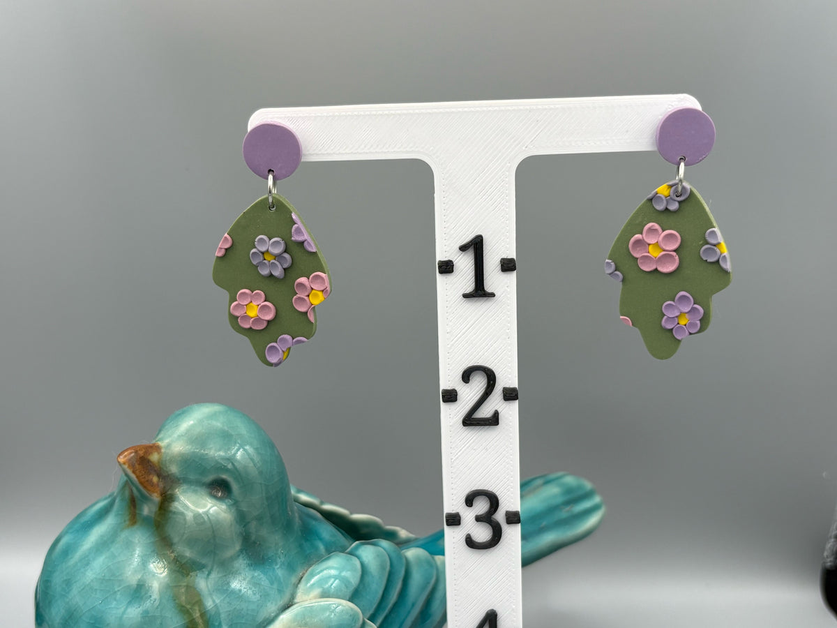 Lavender Fields Leaf Dangle Earrings - handcrafted polymer clay earrings by Lakeside Clay