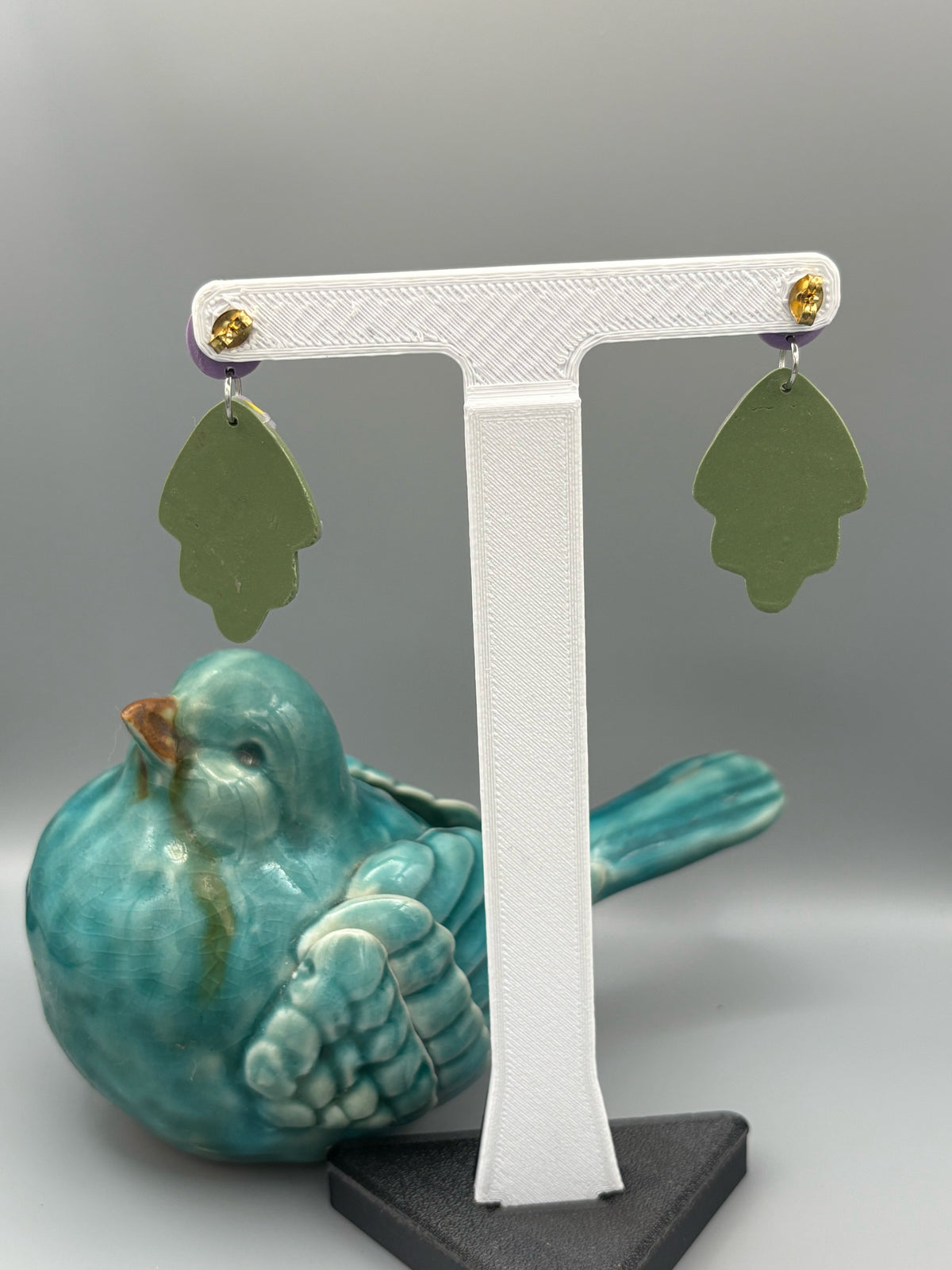 Lavender Fields Leaf Dangle Earrings - handcrafted polymer clay earrings by Lakeside Clay