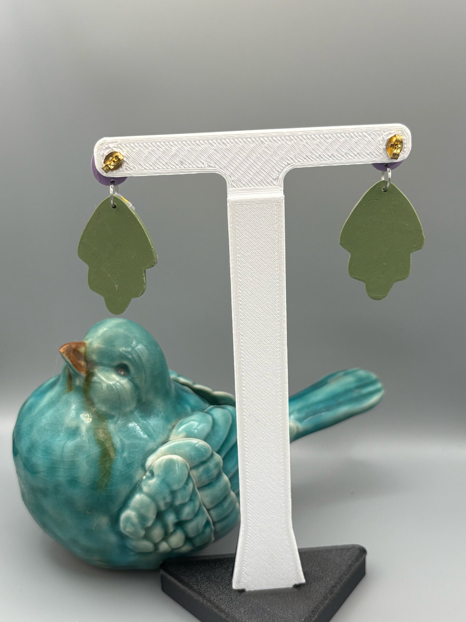 Lavender Fields Leaf Dangle Earrings - handcrafted polymer clay earrings by Lakeside Clay