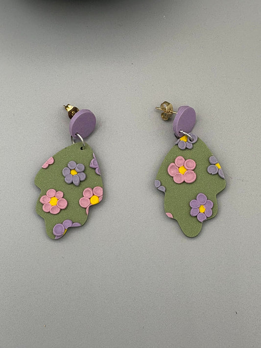 Lavender Fields Leaf Dangle Earrings - handcrafted polymer clay earrings by Lakeside Clay