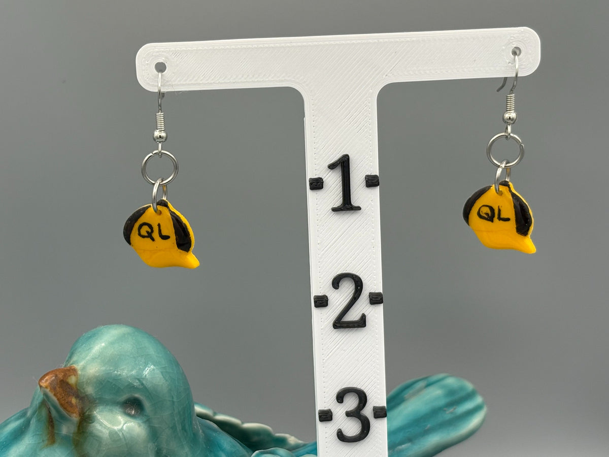 Baseball Cap Dangle Earrings - handcrafted polymer clay earrings by Lakeside Clay