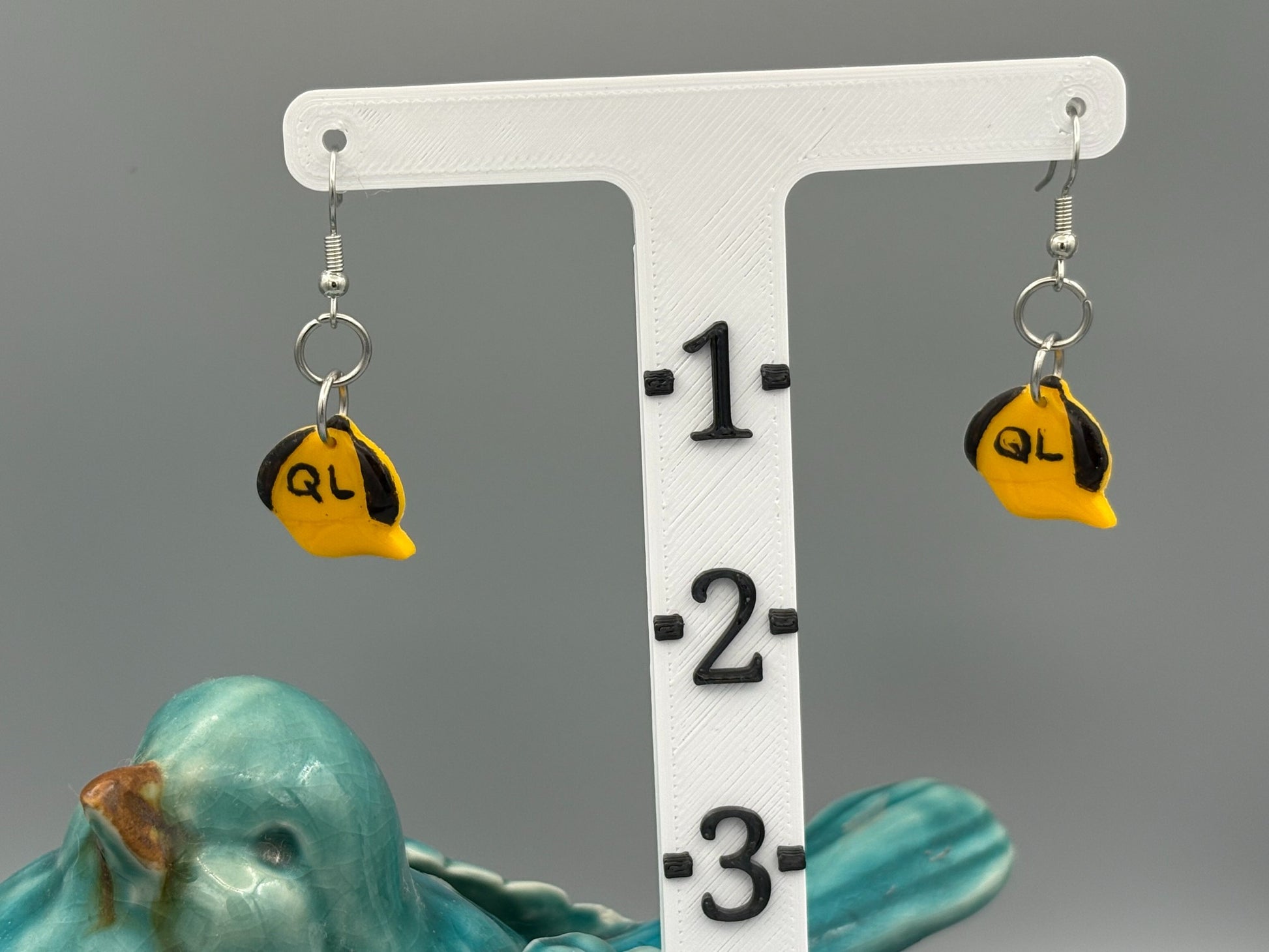 Baseball Cap Dangle Earrings - handcrafted polymer clay earrings by Lakeside Clay
