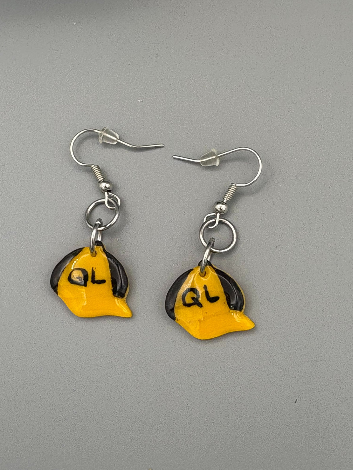 Baseball Cap Dangle Earrings - handcrafted polymer clay earrings by Lakeside Clay