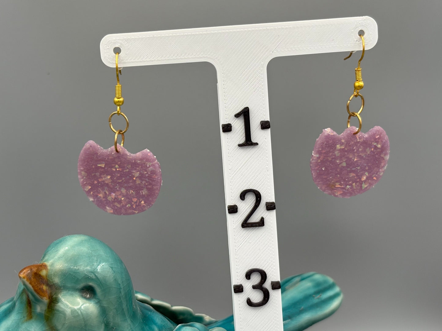 Purple Opalescent Tulip Dangle Earrings - handcrafted polymer clay earrings by Lakeside Clay
