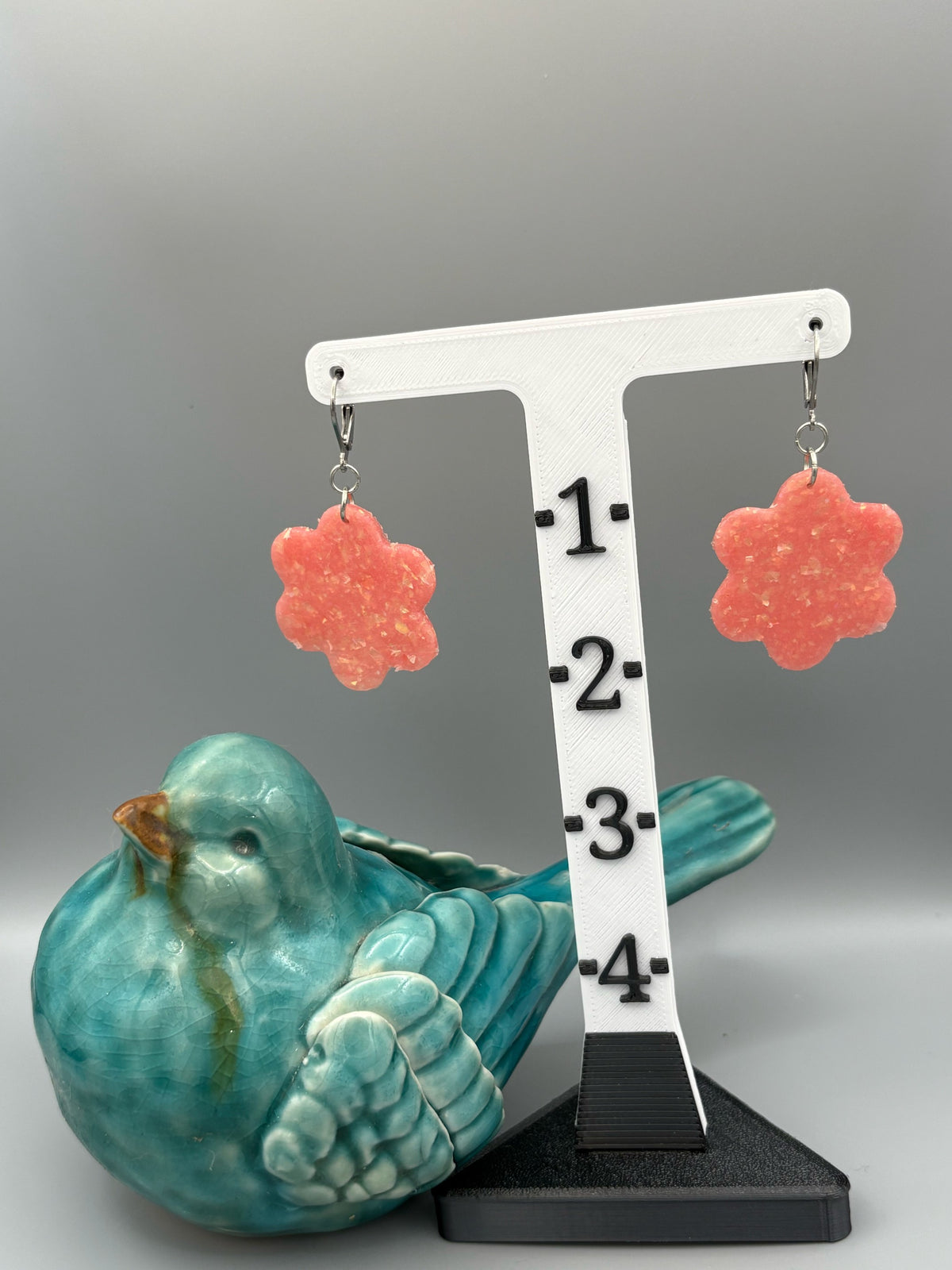 Pink Opalescent Flower Dangle Earrings - handcrafted polymer clay earrings by Lakeside Clay