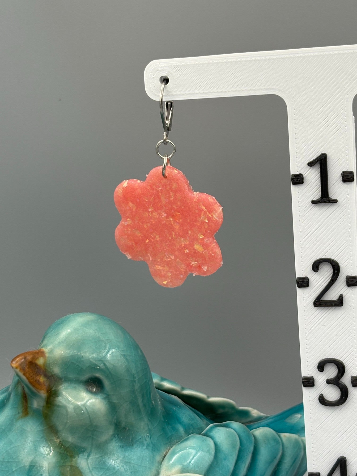 Pink Opalescent Flower Dangle Earrings - handcrafted polymer clay earrings by Lakeside Clay