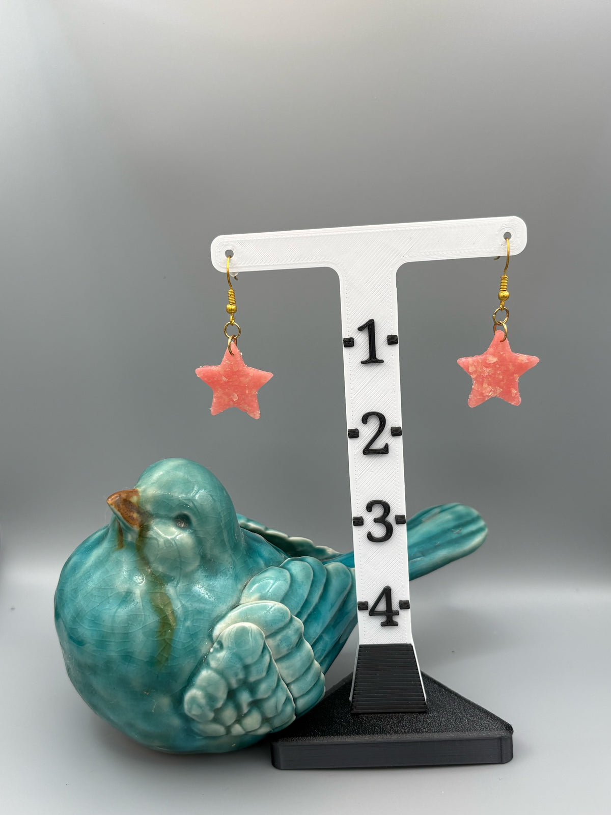 Pink Opalescent Star Dangle Earrings - handcrafted polymer clay earrings by Lakeside Clay