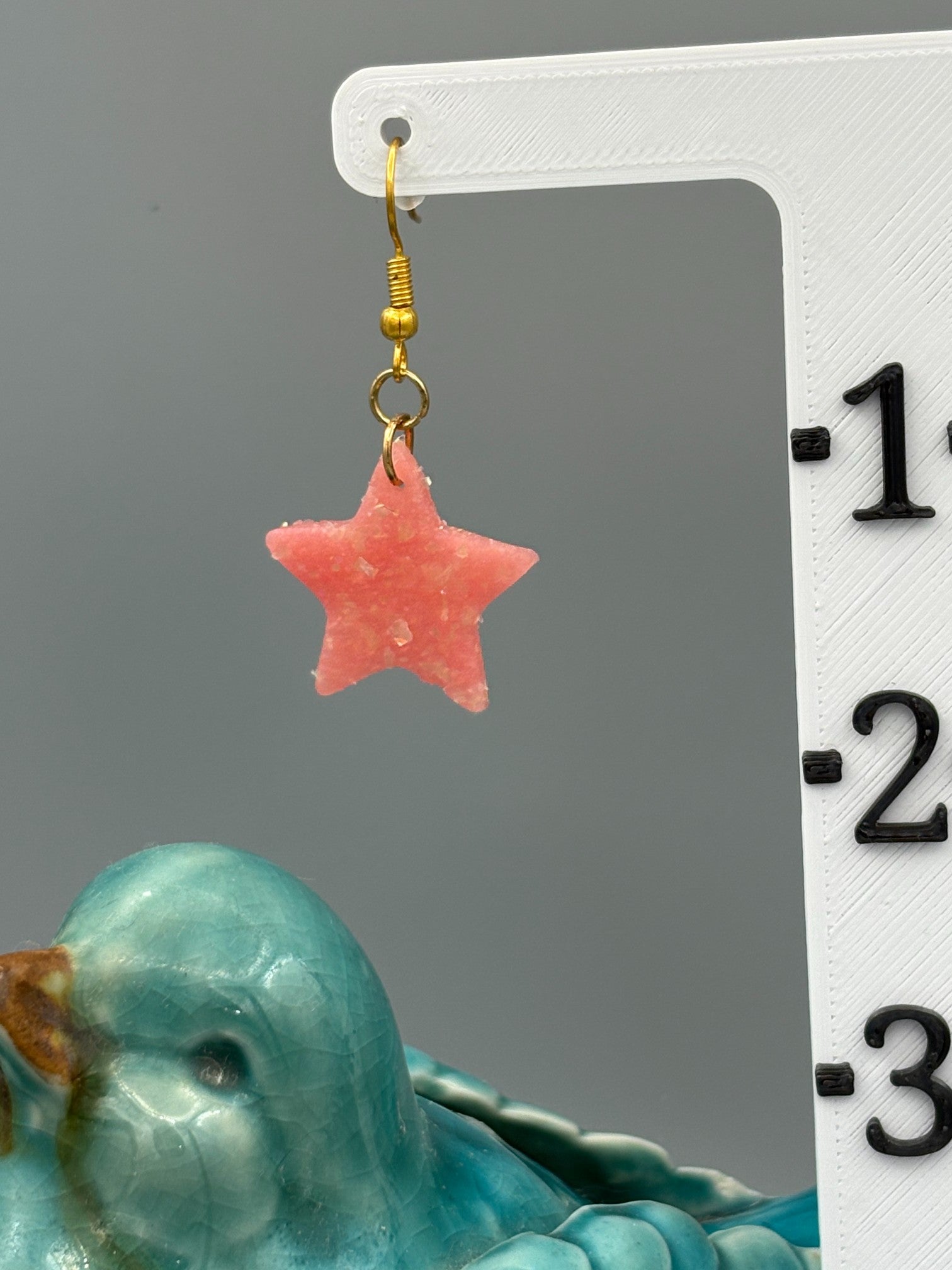 Pink Opalescent Star Dangle Earrings - handcrafted polymer clay earrings by Lakeside Clay