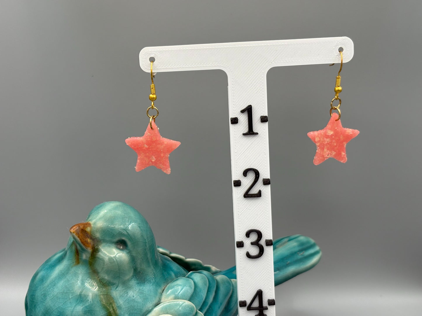 Pink Opalescent Star Dangle Earrings - handcrafted polymer clay earrings by Lakeside Clay