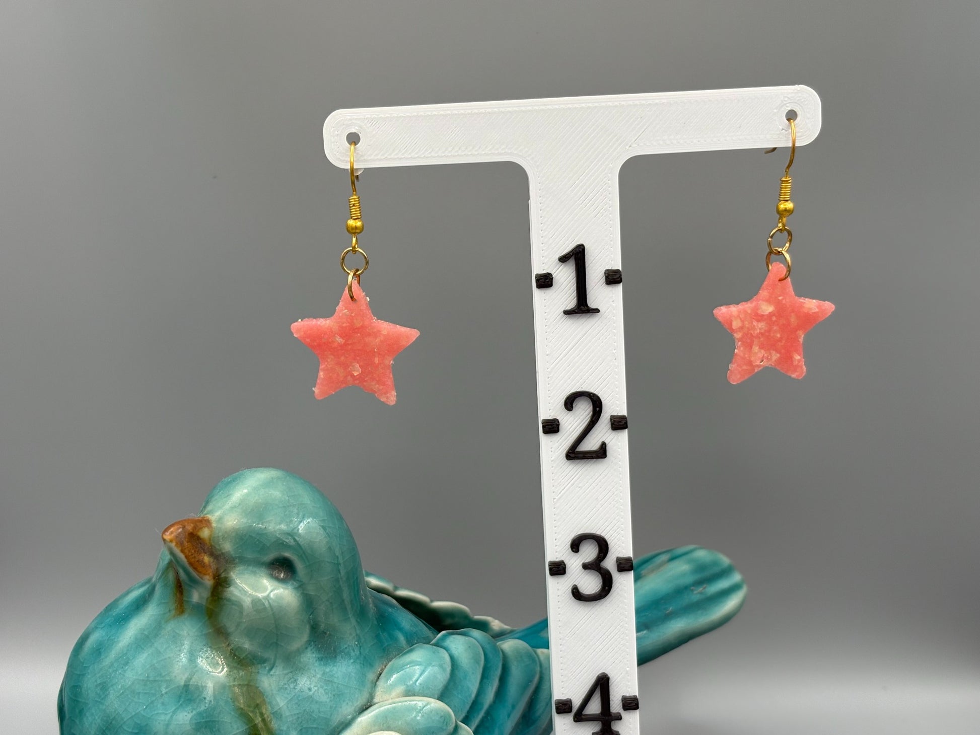 Pink Opalescent Star Dangle Earrings - handcrafted polymer clay earrings by Lakeside Clay
