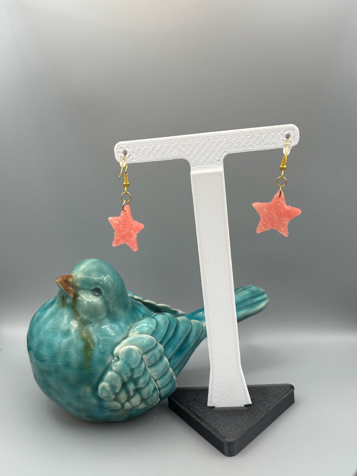 Pink Opalescent Star Dangle Earrings - handcrafted polymer clay earrings by Lakeside Clay