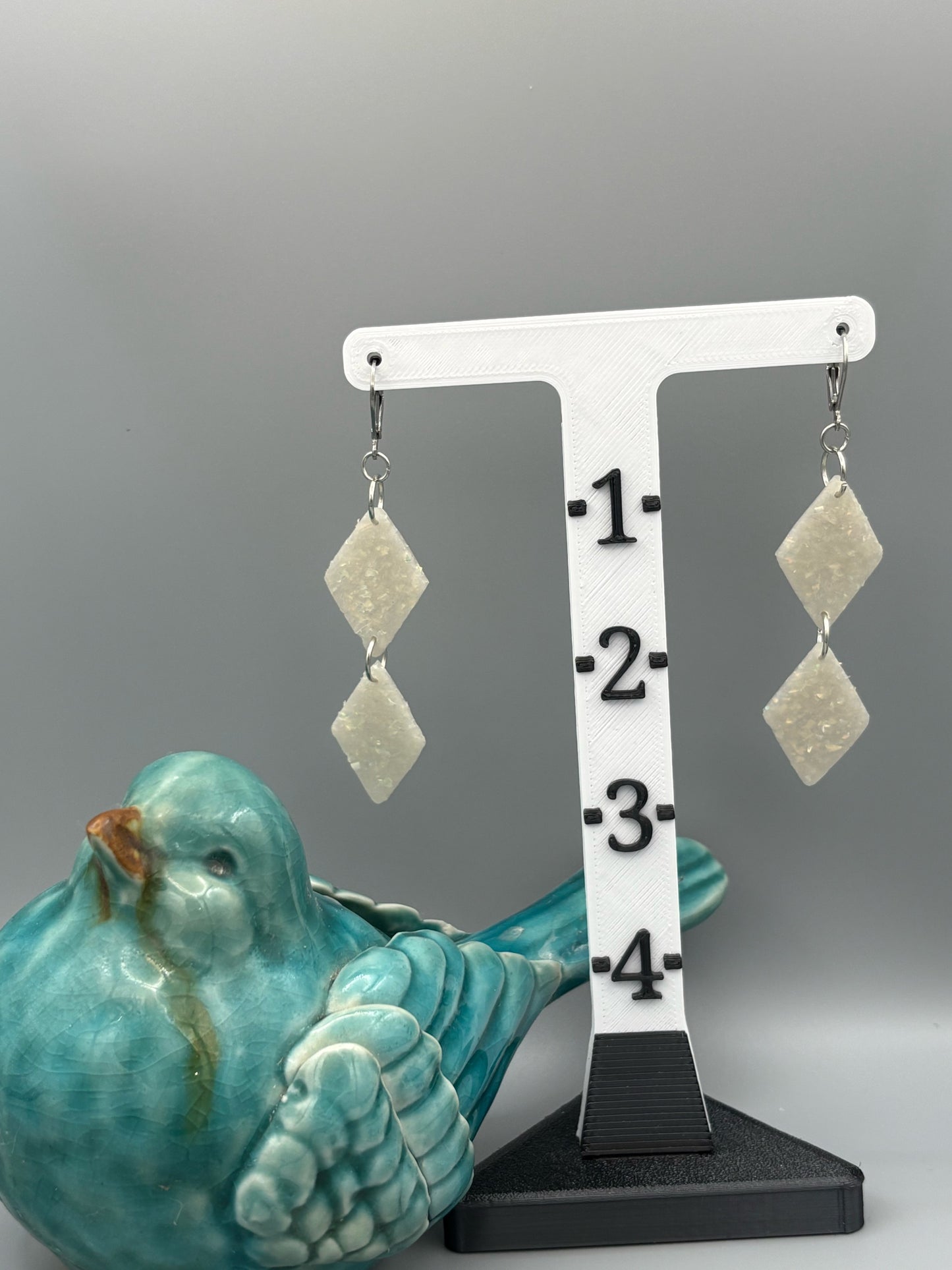 Opalescent Double Diamond Dangle Earrings - handcrafted polymer clay earrings by Lakeside Clay