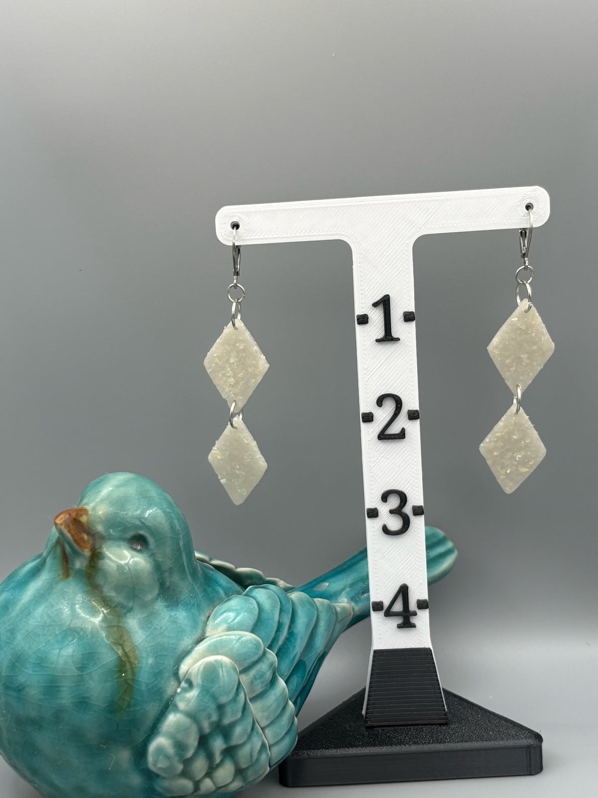 Opalescent Double Diamond Dangle Earrings - handcrafted polymer clay earrings by Lakeside Clay