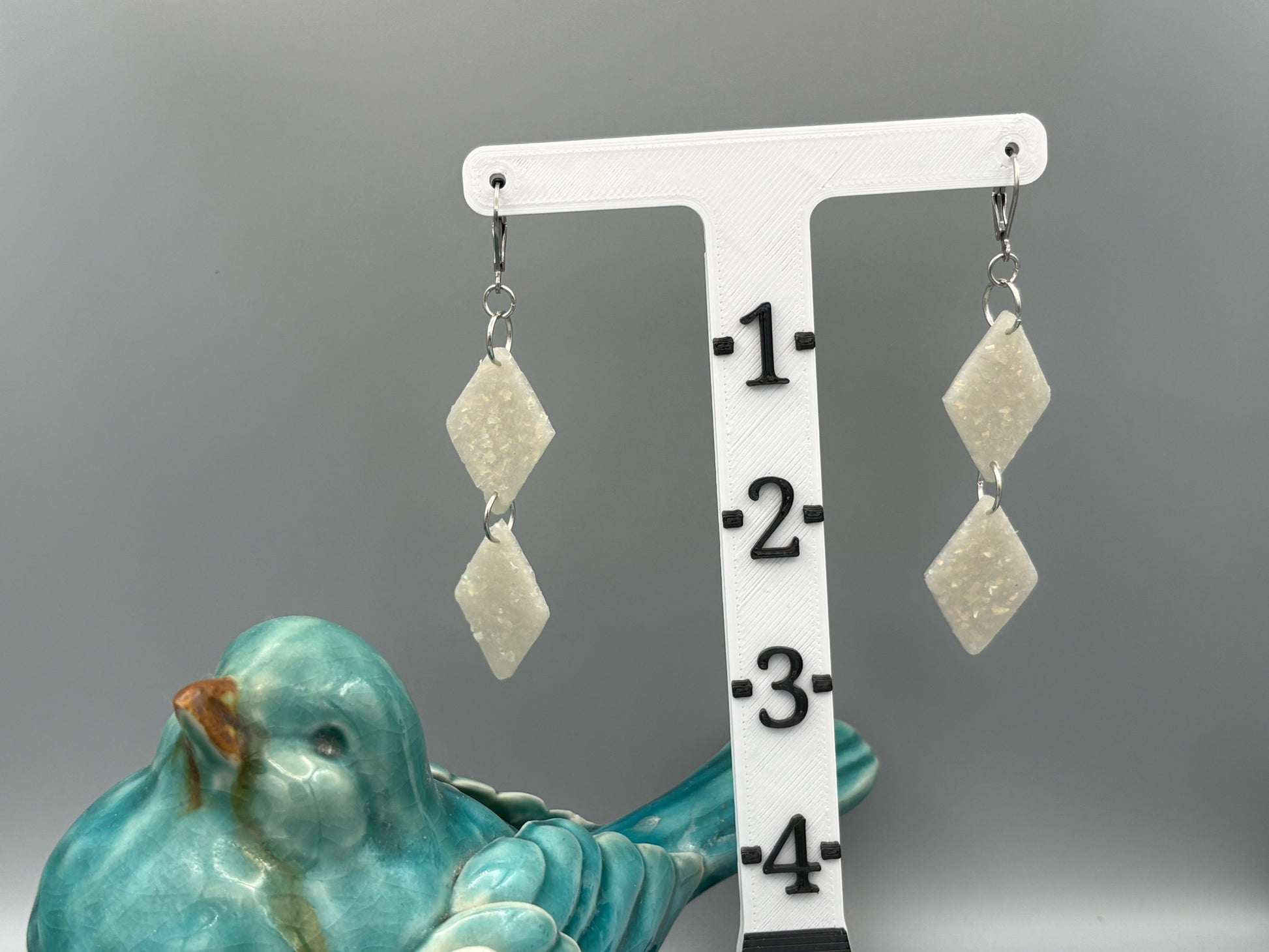 Opalescent Double Diamond Dangle Earrings - handcrafted polymer clay earrings by Lakeside Clay