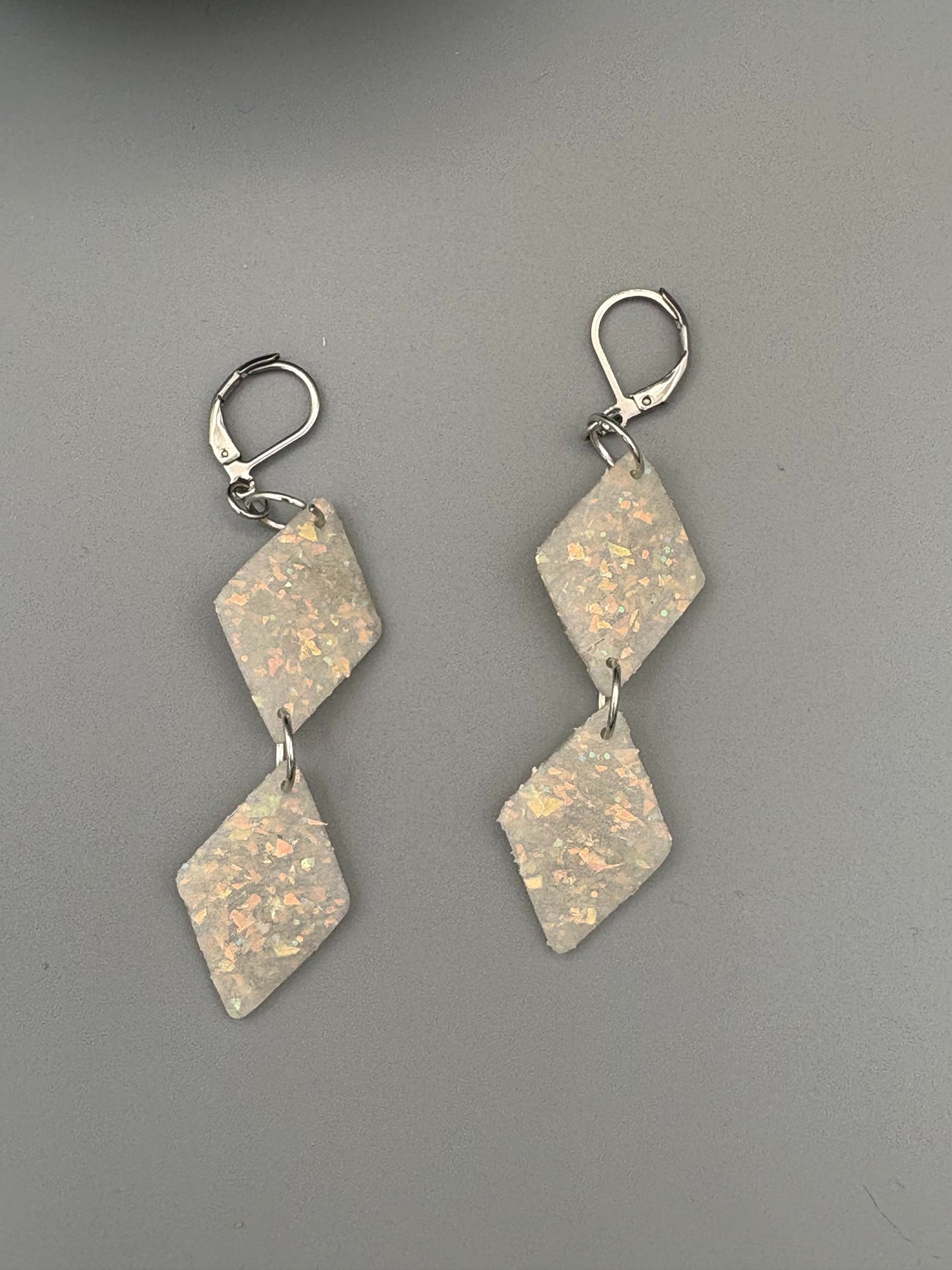 Opalescent Double Diamond Dangle Earrings - handcrafted polymer clay earrings by Lakeside Clay