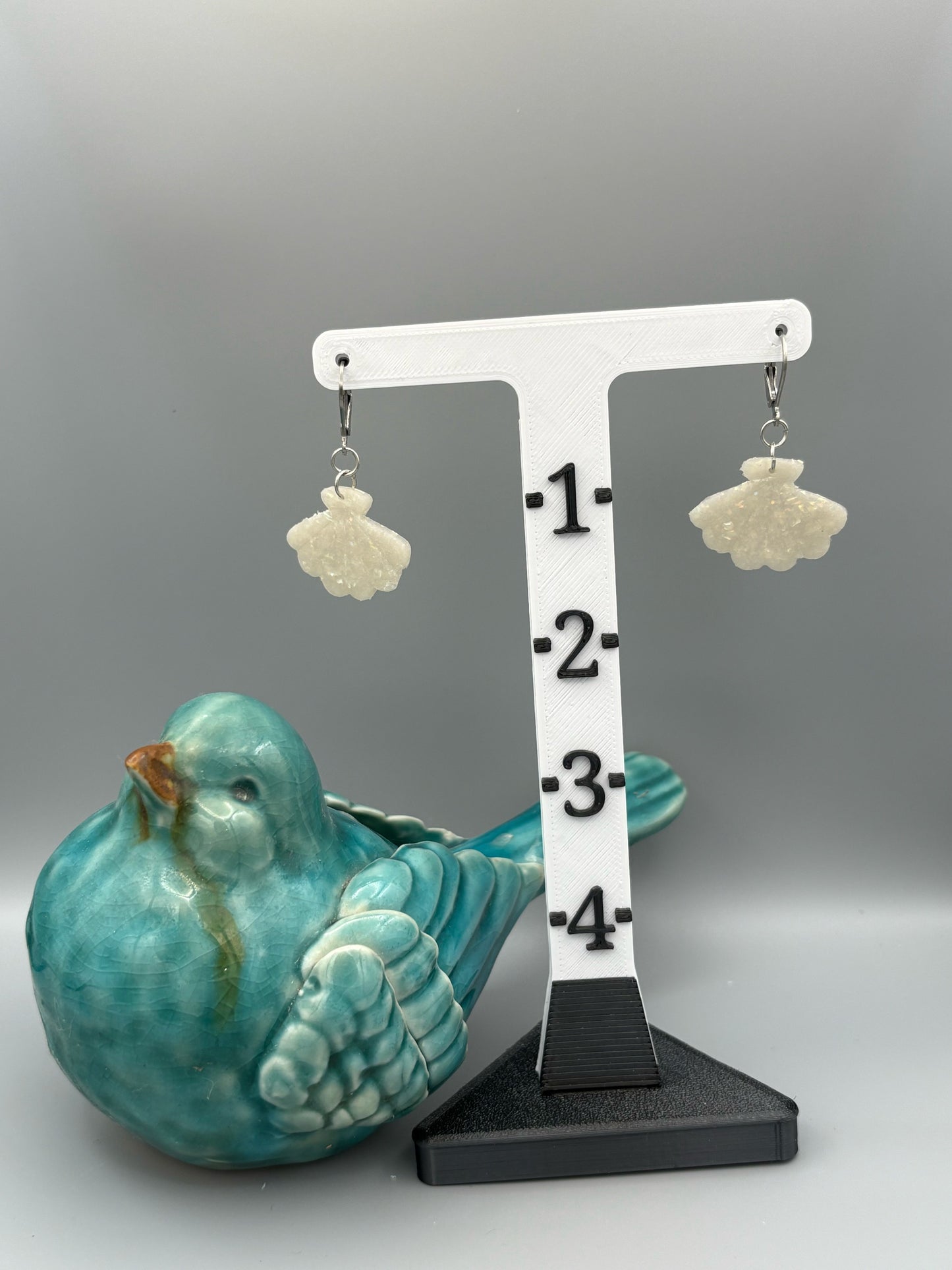 Opalescent Fan Dangle Earrings - handcrafted polymer clay earrings by Lakeside Clay
