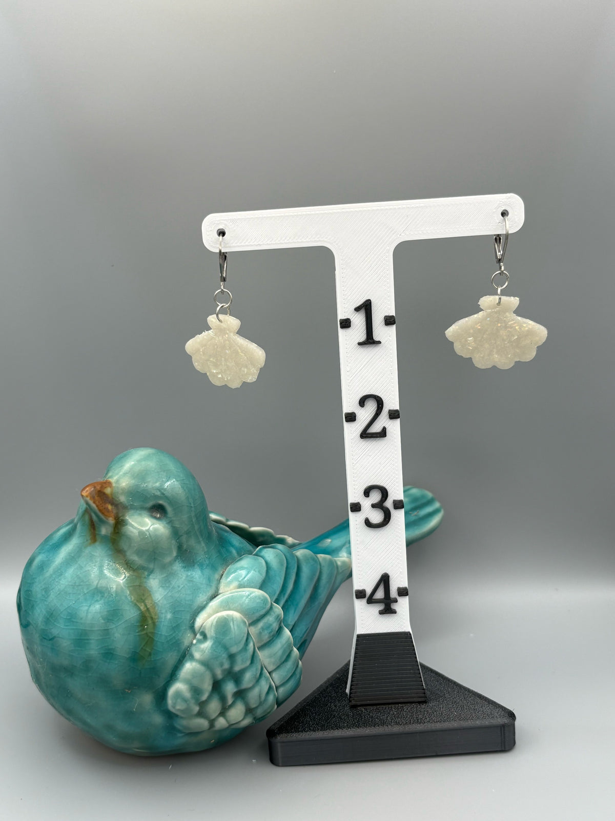 Opalescent Fan Dangle Earrings - handcrafted polymer clay earrings by Lakeside Clay