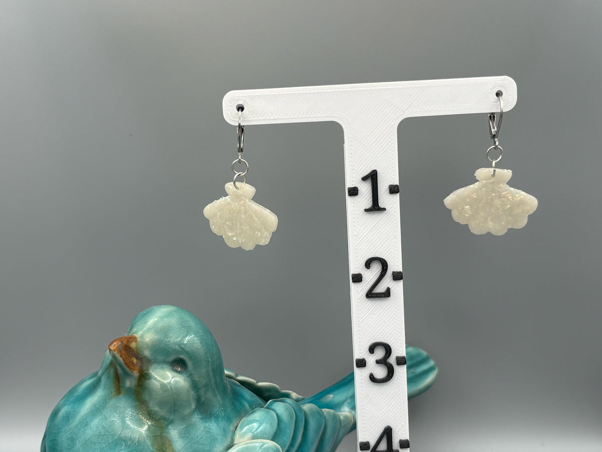 Opalescent Fan Dangle Earrings - handcrafted polymer clay earrings by Lakeside Clay