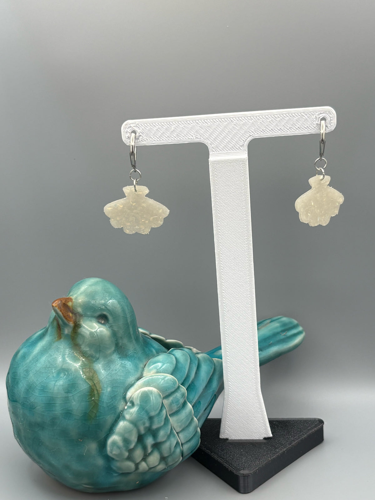 Opalescent Fan Dangle Earrings - handcrafted polymer clay earrings by Lakeside Clay
