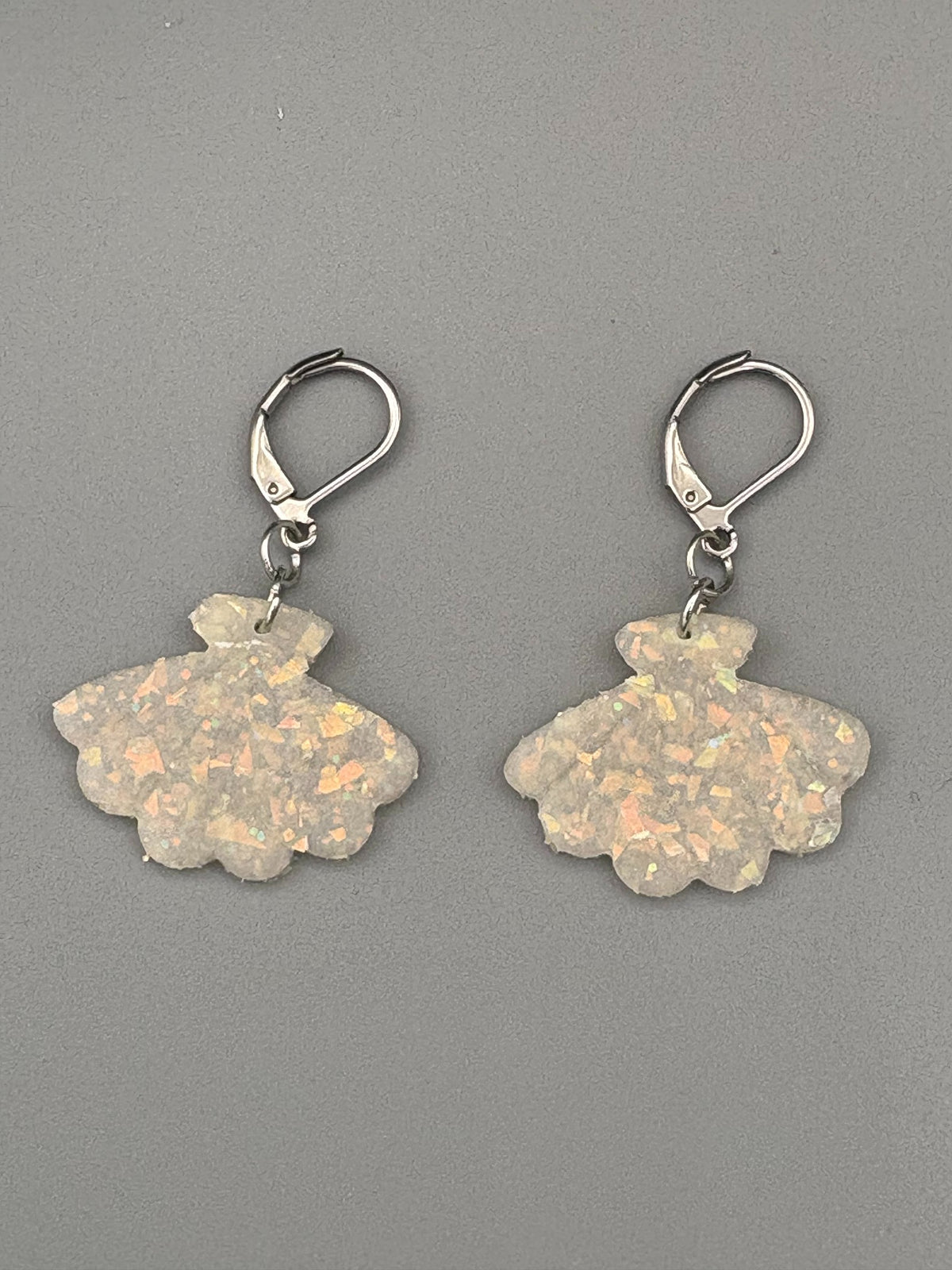 Opalescent Fan Dangle Earrings - handcrafted polymer clay earrings by Lakeside Clay