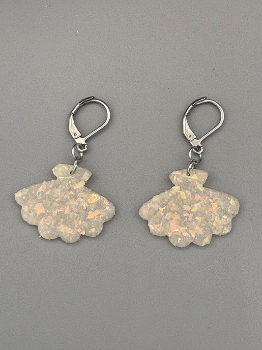 Opalescent Fan Dangle Earrings - handcrafted polymer clay earrings by Lakeside Clay