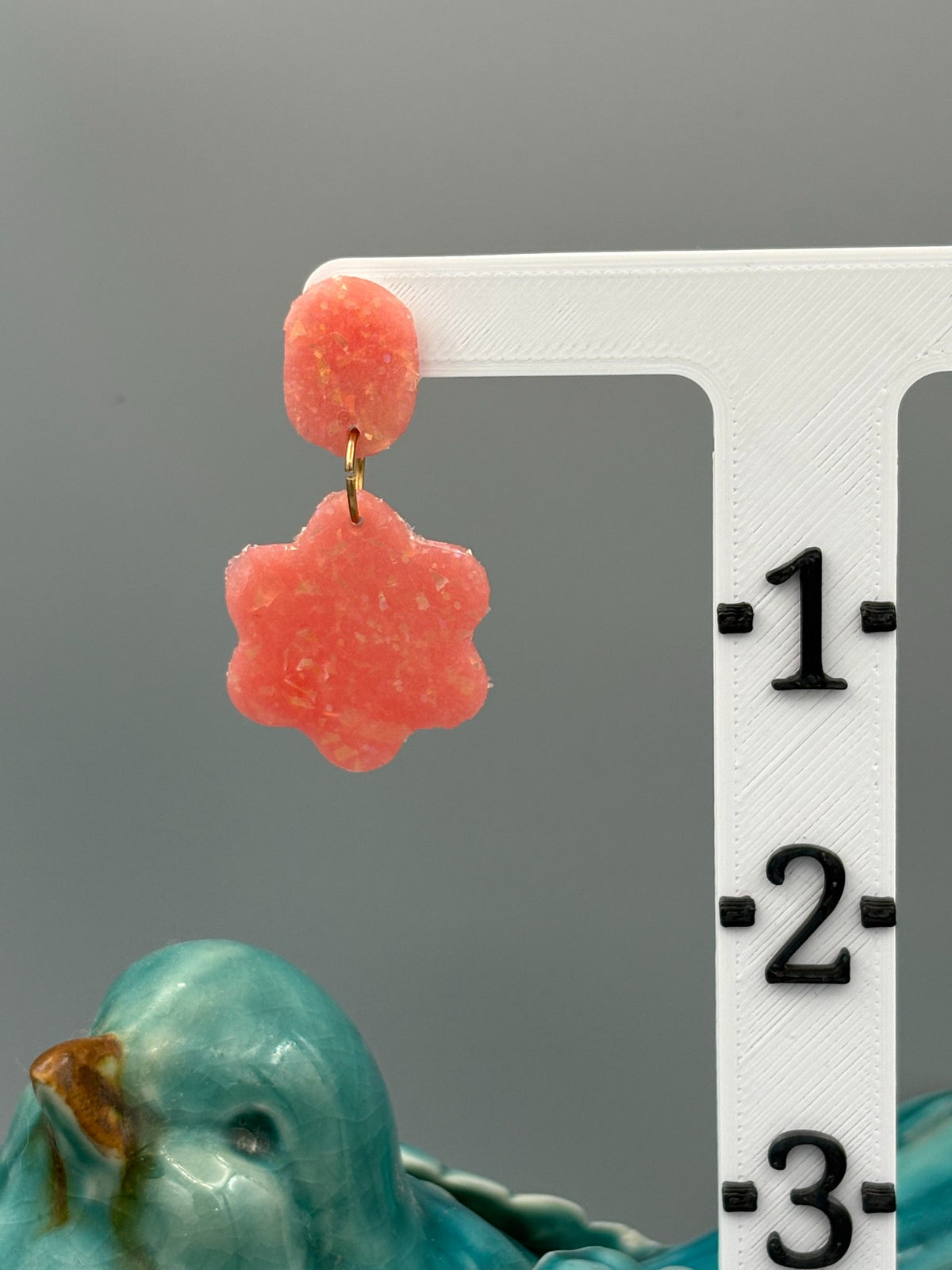 Pink Opalescent Flower Dangle Earrings - handcrafted polymer clay earrings by Lakeside Clay