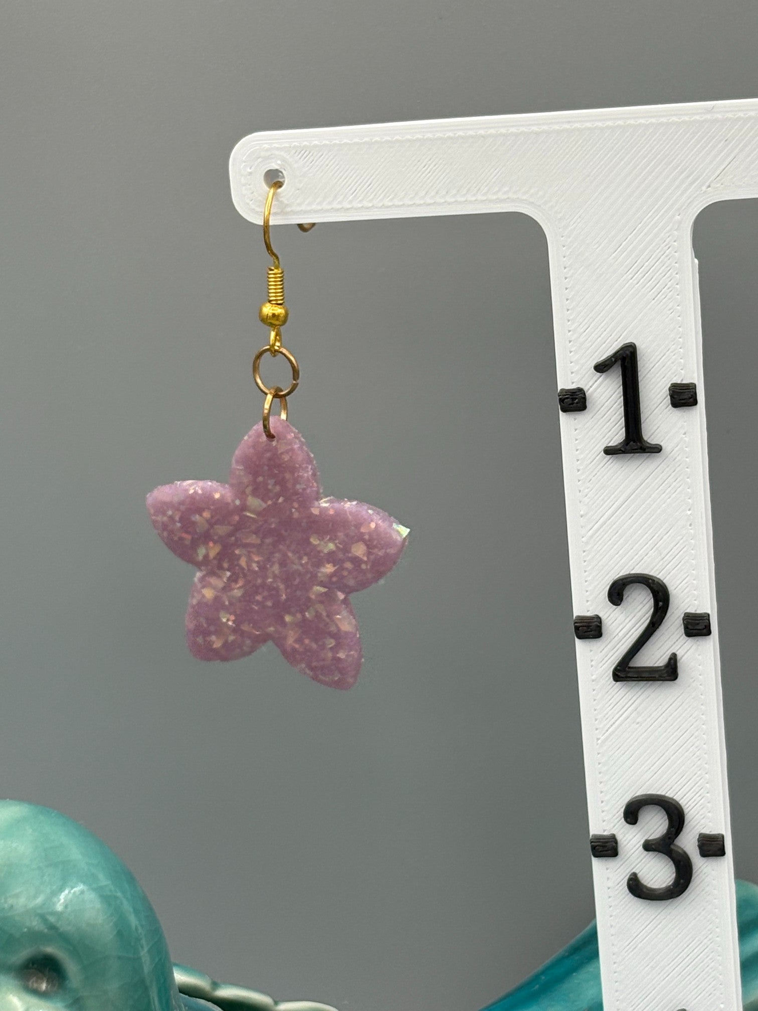 Purple Opalescent Star Flower Dangle Earrings - handcrafted polymer clay earrings by Lakeside Clay