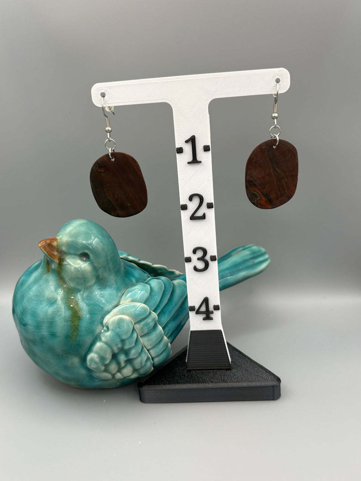 Mahogany Oval Dangle Earrings - handcrafted polymer clay earrings by Lakeside Clay