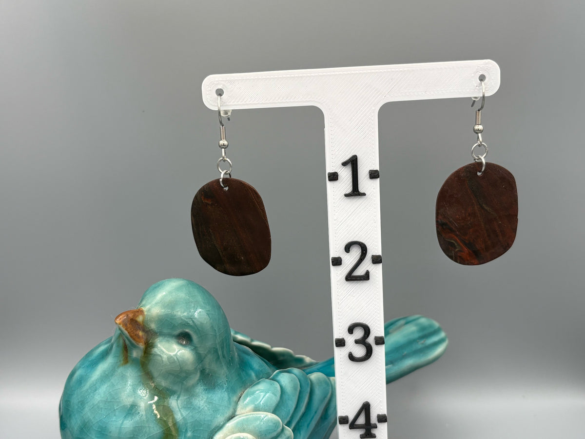 Mahogany Oval Dangle Earrings - handcrafted polymer clay earrings by Lakeside Clay