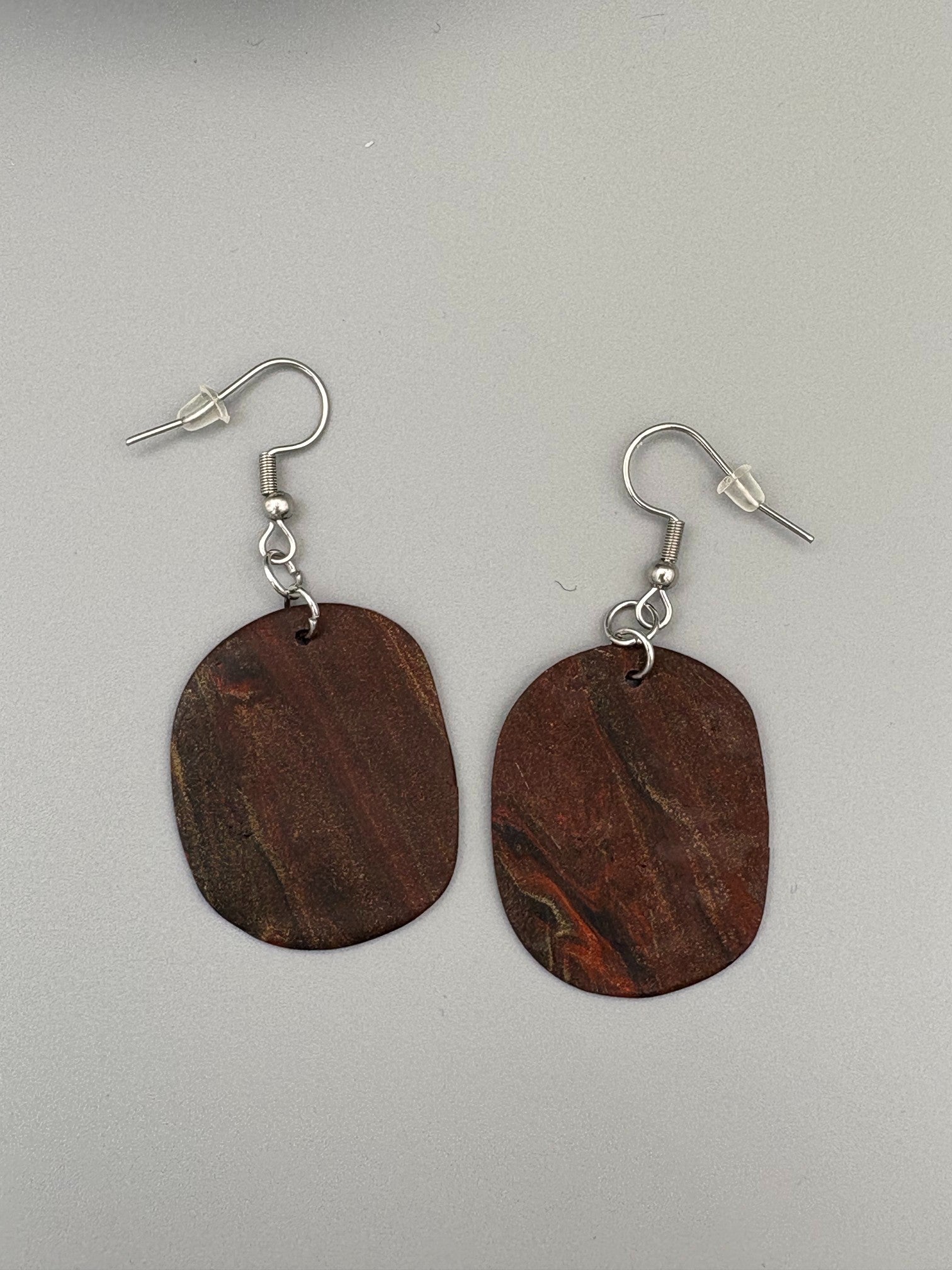 Mahogany Oval Dangle Earrings - handcrafted polymer clay earrings by Lakeside Clay