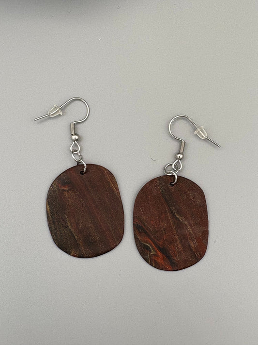 Mahogany Oval Dangle Earrings - handcrafted polymer clay earrings by Lakeside Clay