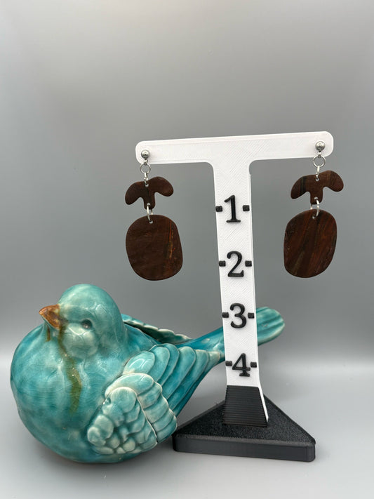 Mahogany T & Oval Dangle Earrings - handcrafted polymer clay earrings by Lakeside Clay
