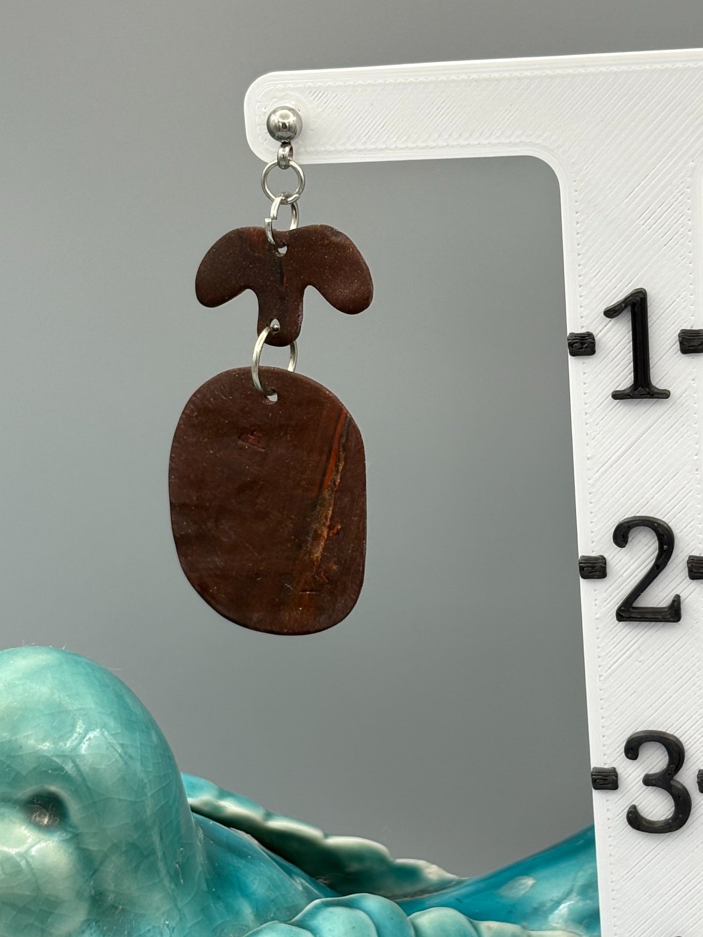 Mahogany T & Oval Dangle Earrings - handcrafted polymer clay earrings by Lakeside Clay