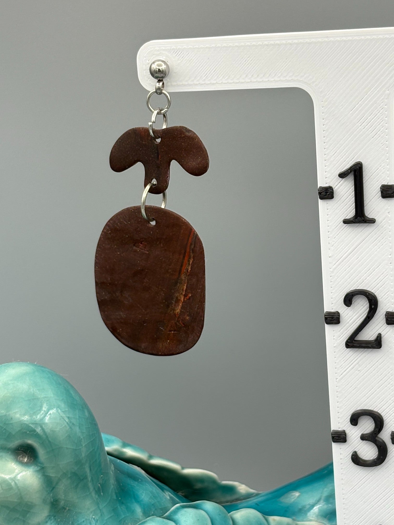 Mahogany T & Oval Dangle Earrings - handcrafted polymer clay earrings by Lakeside Clay