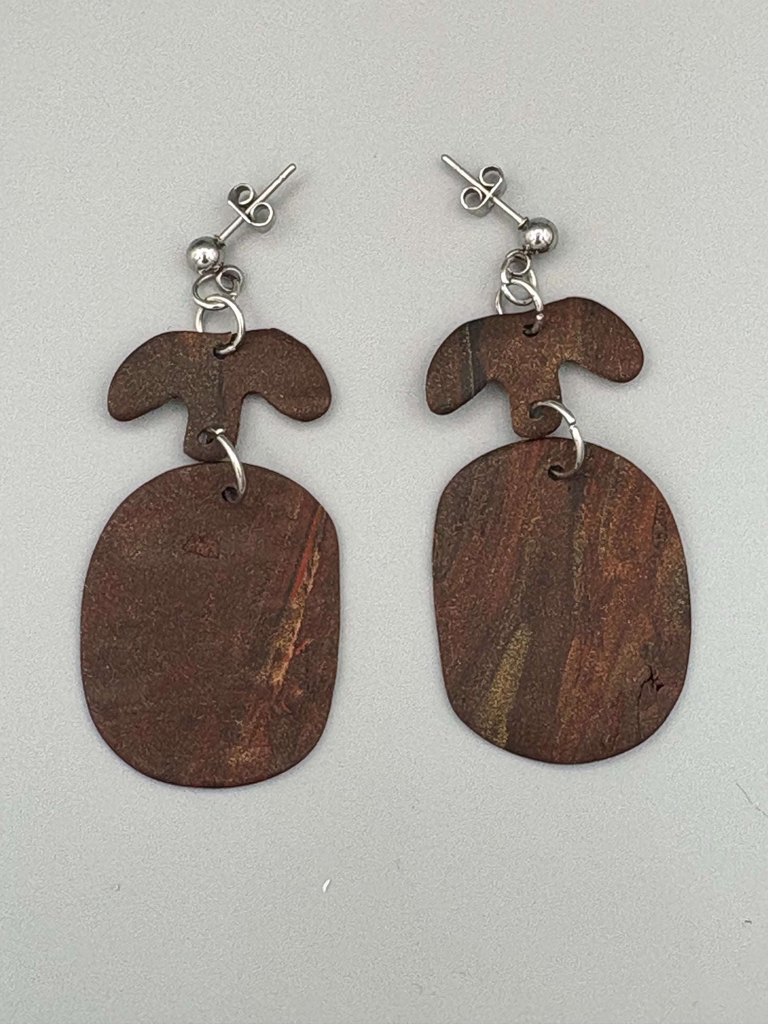Mahogany T & Oval Dangle Earrings - handcrafted polymer clay earrings by Lakeside Clay