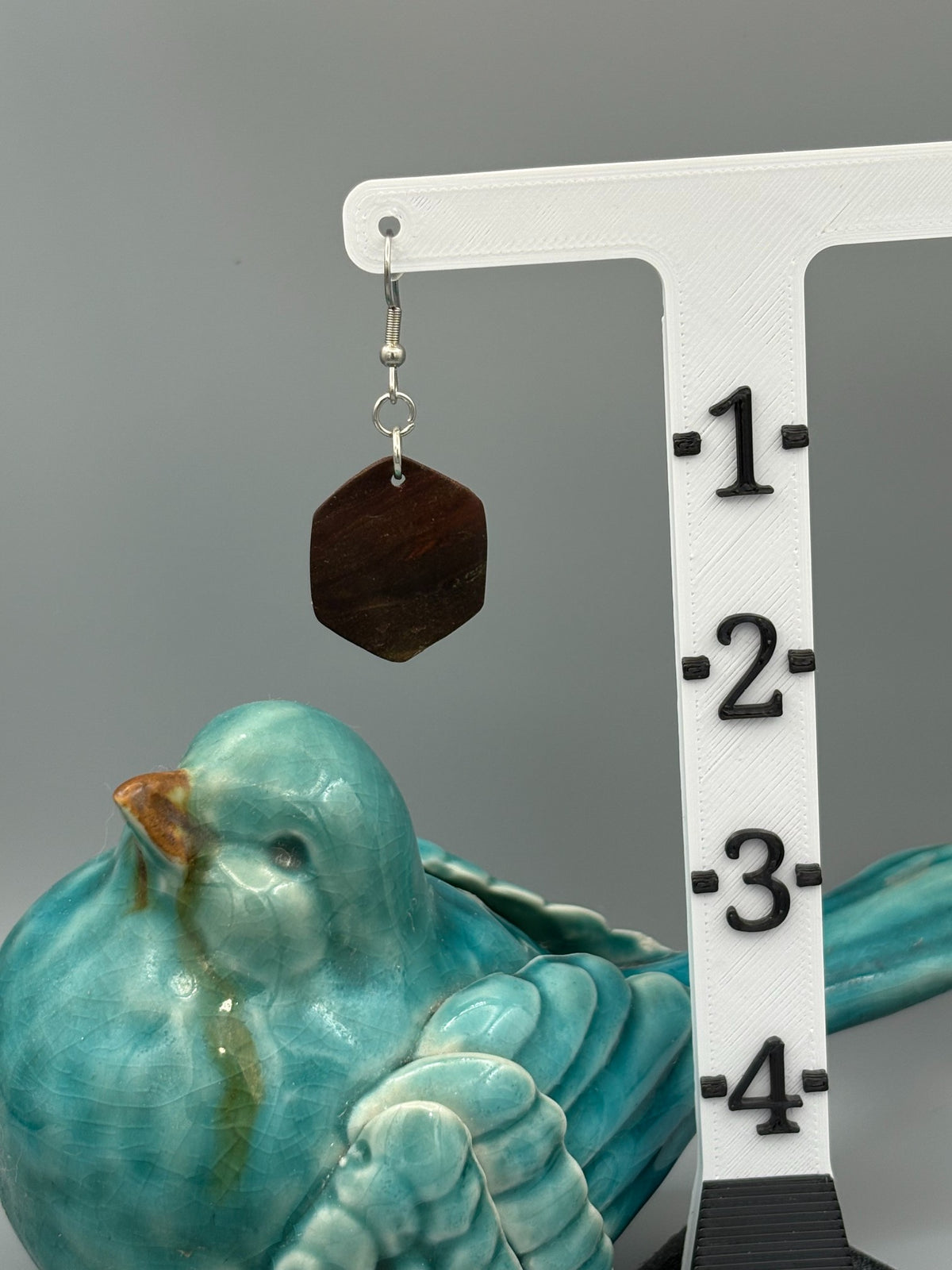 Mahogany Hexagon Dangle Earrings - handcrafted polymer clay earrings by Lakeside Clay