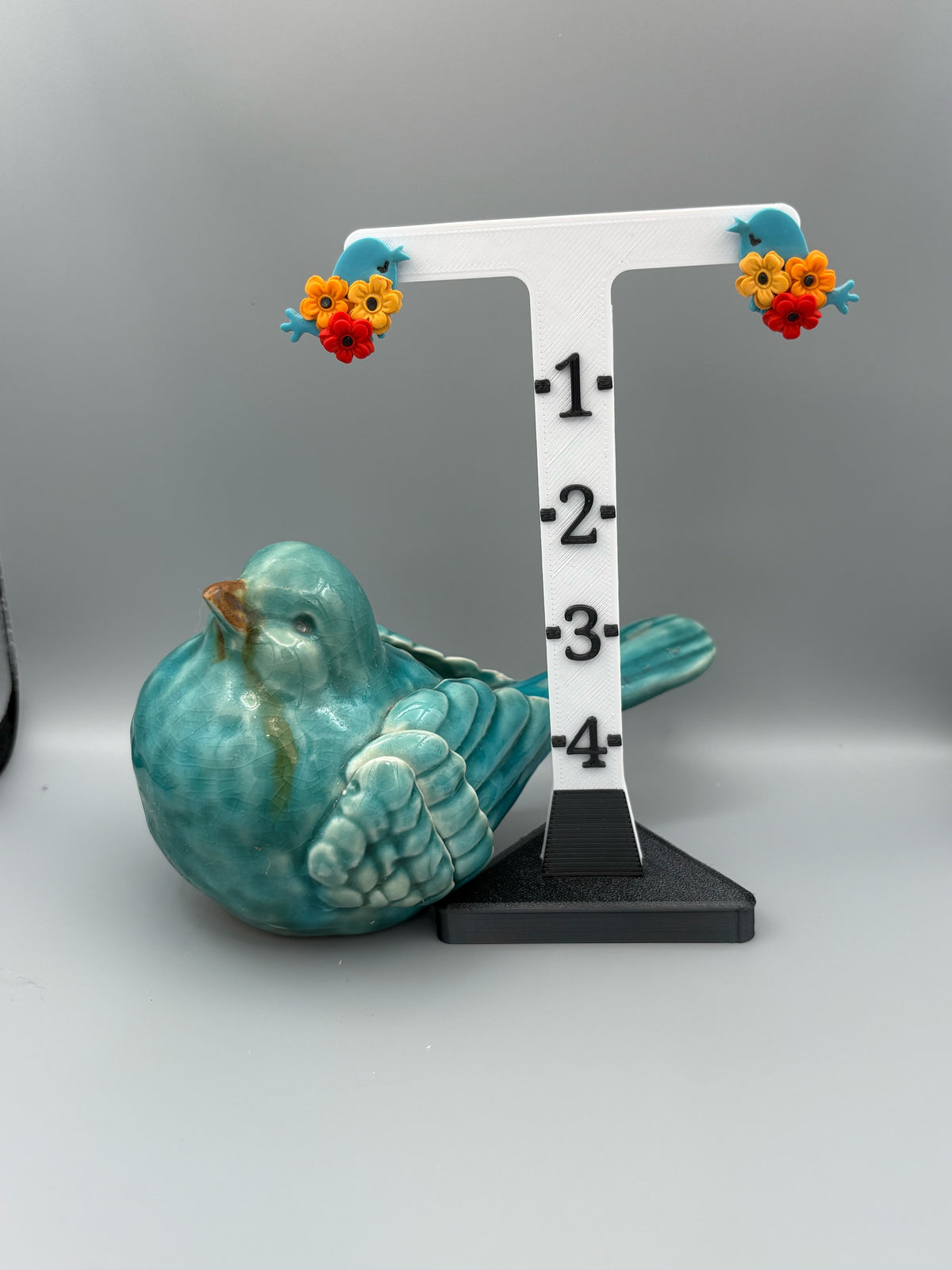 Blue Bird Flower Stud Earrings - handcrafted polymer clay earrings by Lakeside Clay