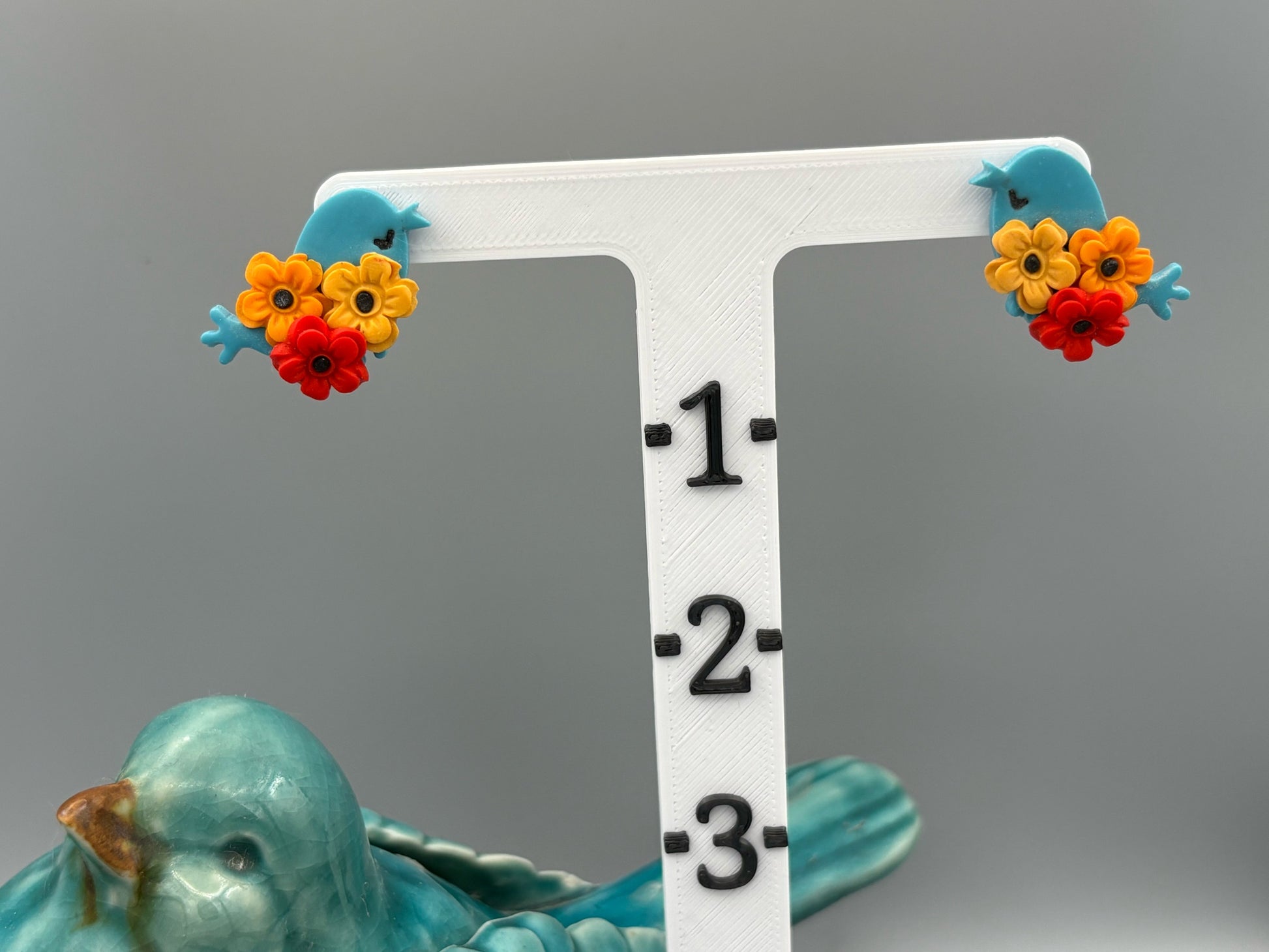 Blue Bird Flower Stud Earrings - handcrafted polymer clay earrings by Lakeside Clay