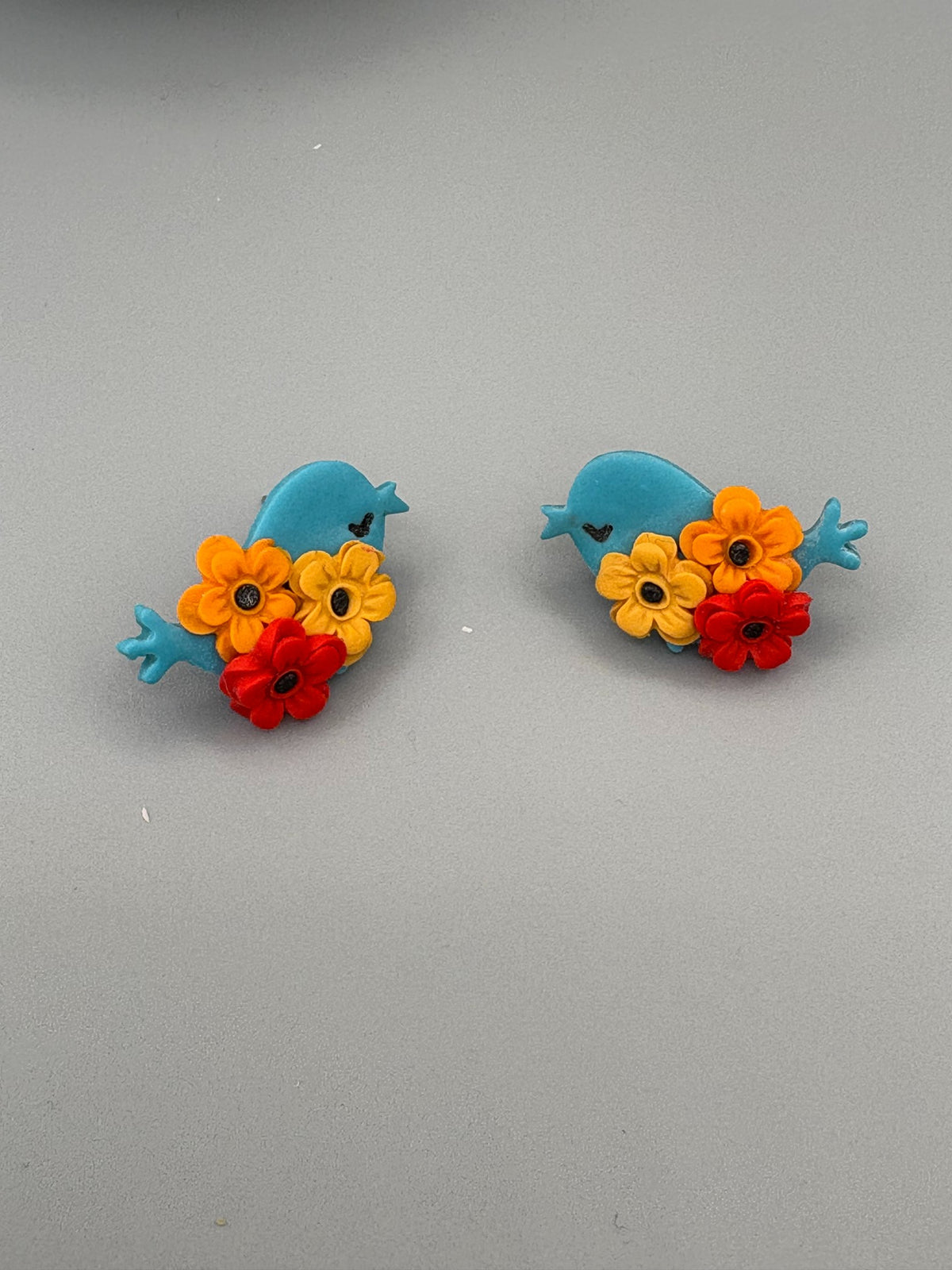 Blue Bird Flower Stud Earrings - handcrafted polymer clay earrings by Lakeside Clay