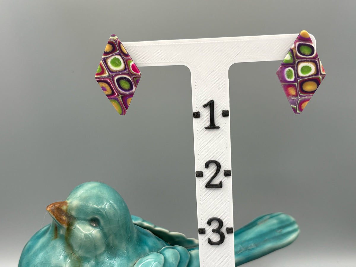 Retro Diamond Stud Earrings - handcrafted polymer clay earrings by Lakeside Clay