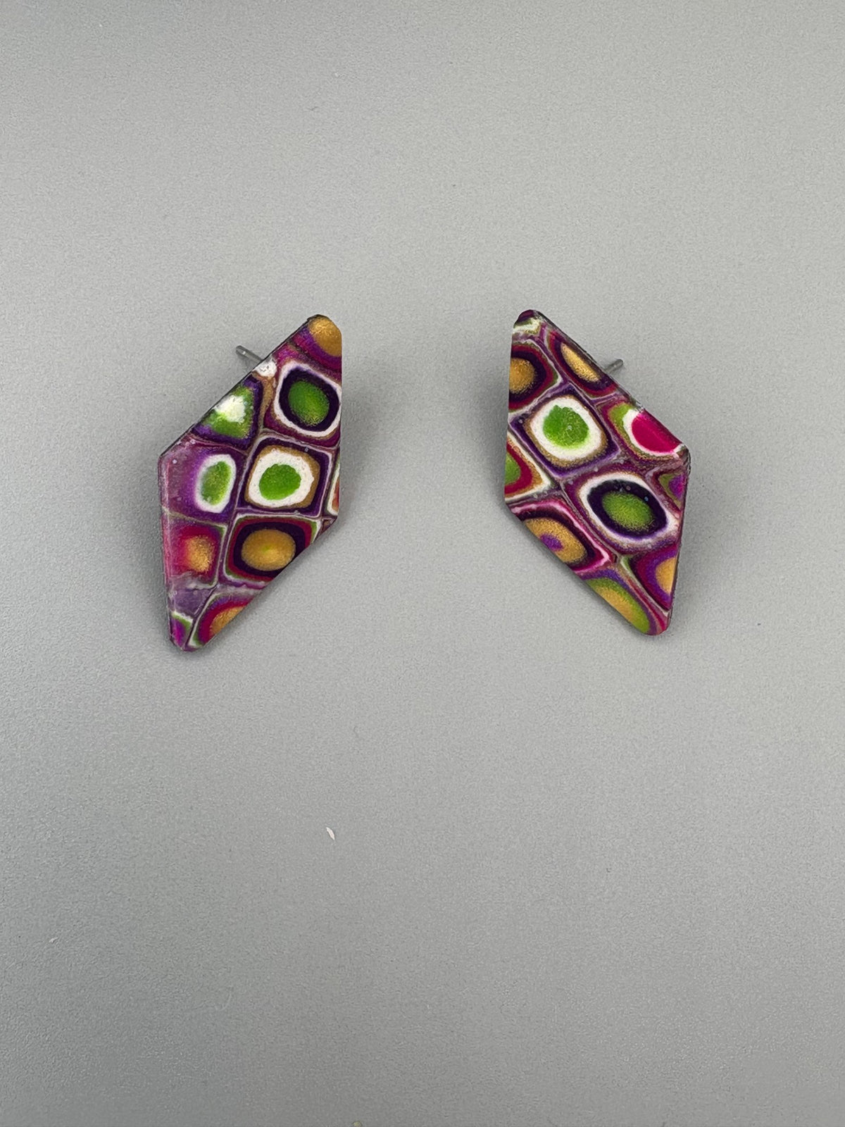 Retro Diamond Stud Earrings - handcrafted polymer clay earrings by Lakeside Clay