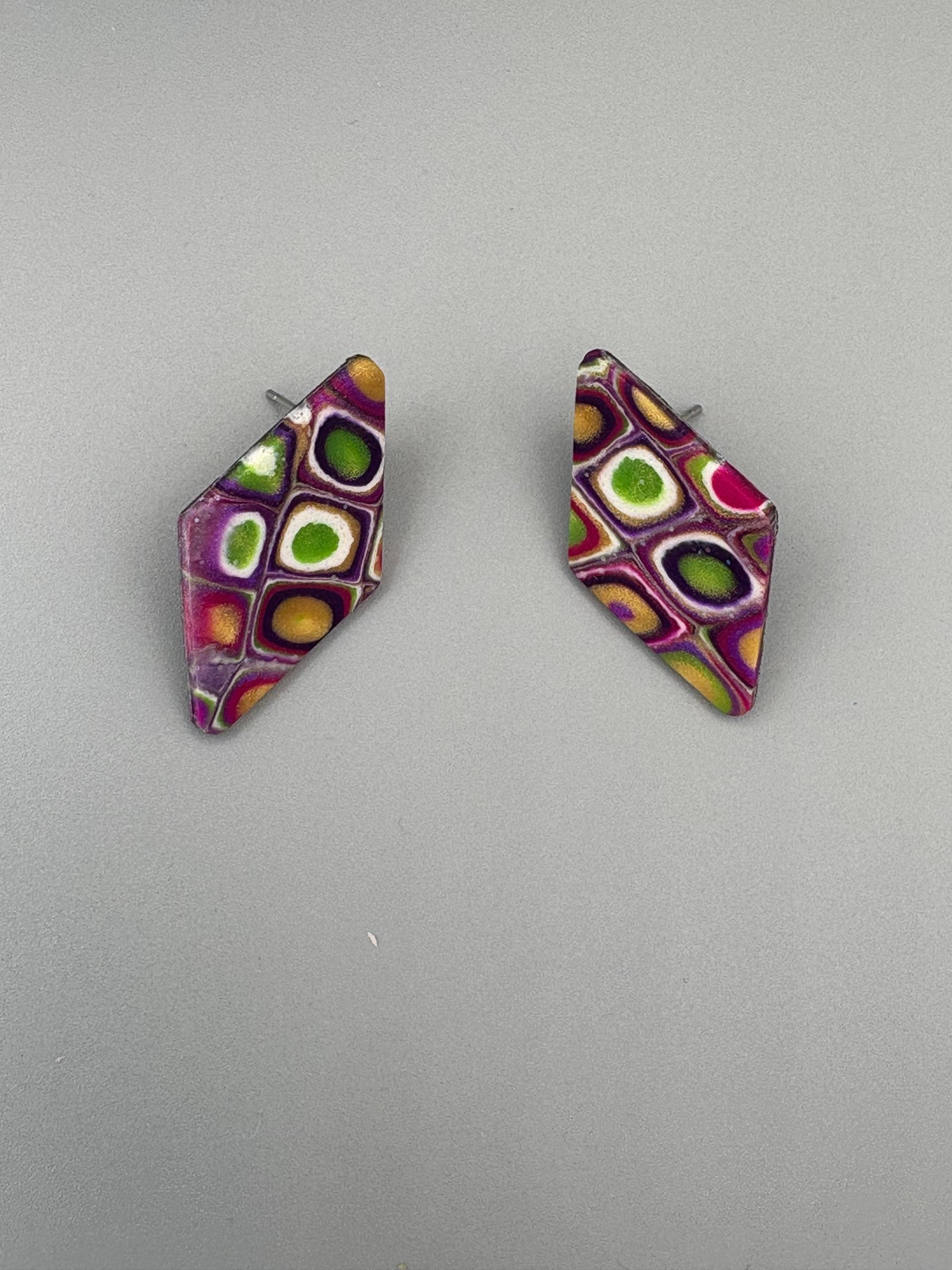 Retro Diamond Stud Earrings - handcrafted polymer clay earrings by Lakeside Clay