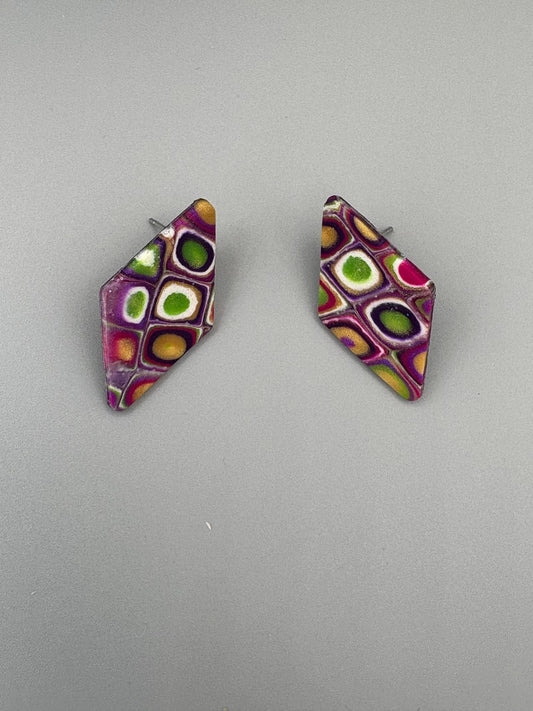 Retro Diamond Stud Earrings - handcrafted polymer clay earrings by Lakeside Clay