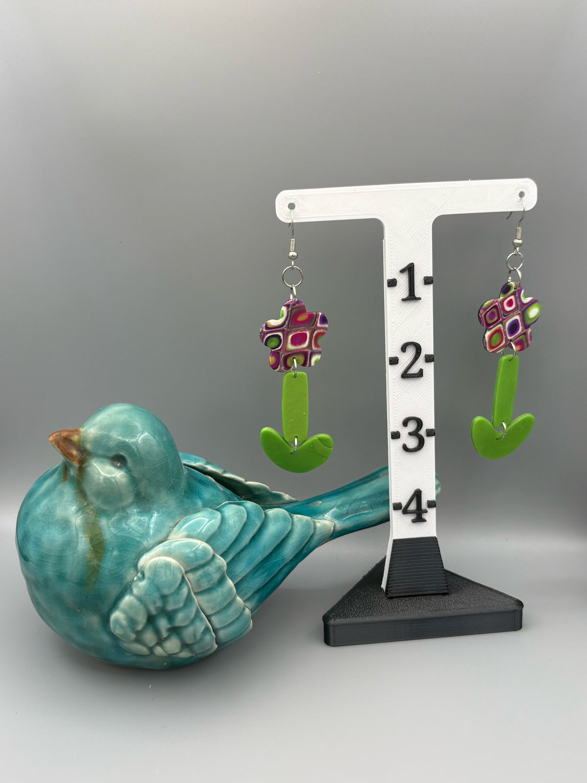 Retro Plant Dangle Earrings - handcrafted polymer clay earrings by Lakeside Clay