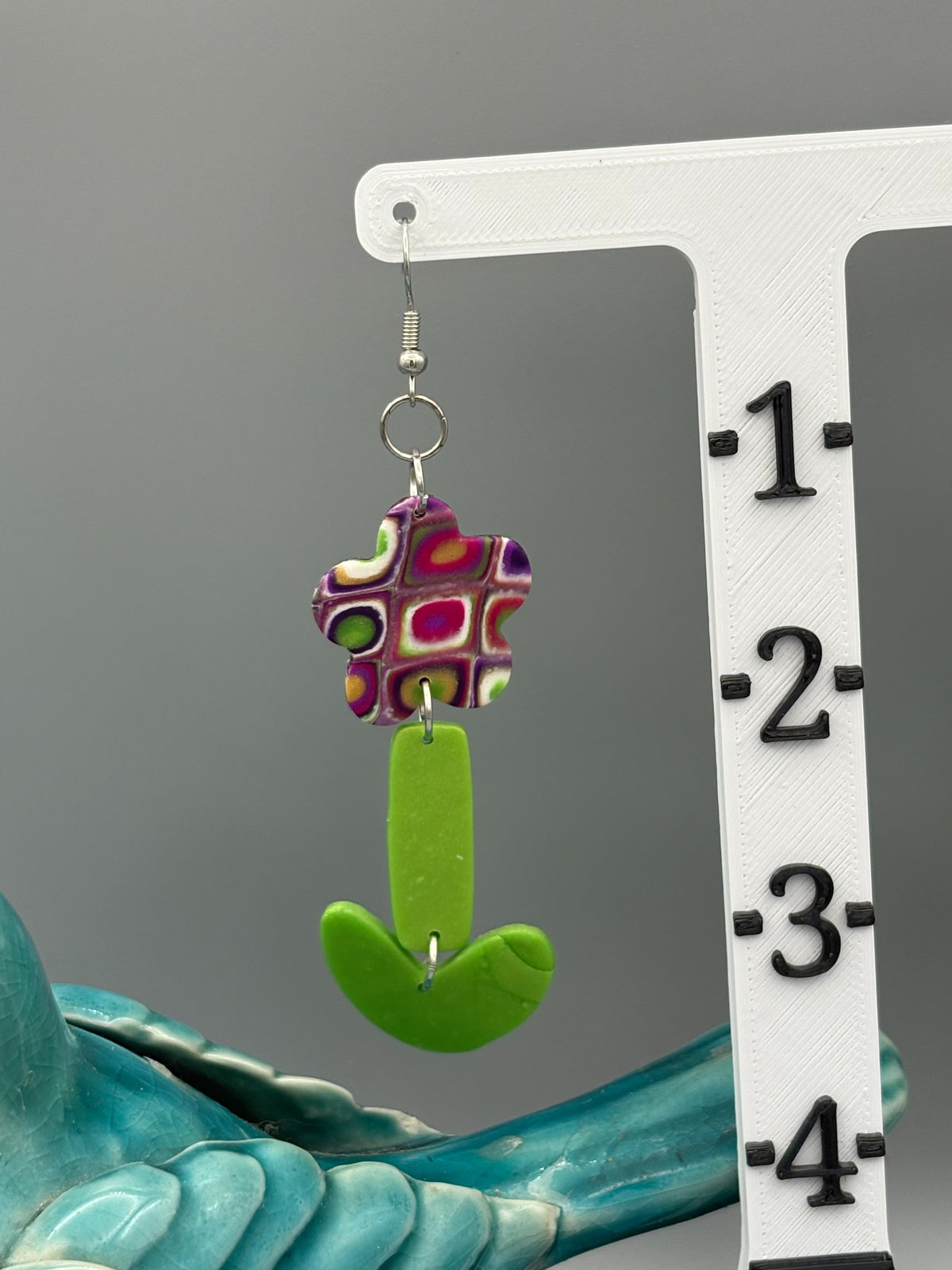 Retro Plant Dangle Earrings - handcrafted polymer clay earrings by Lakeside Clay