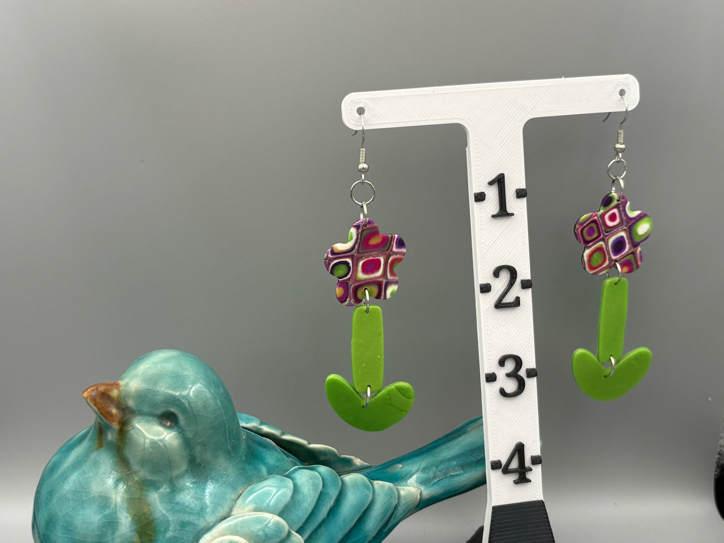 Retro Plant Dangle Earrings - handcrafted polymer clay earrings by Lakeside Clay