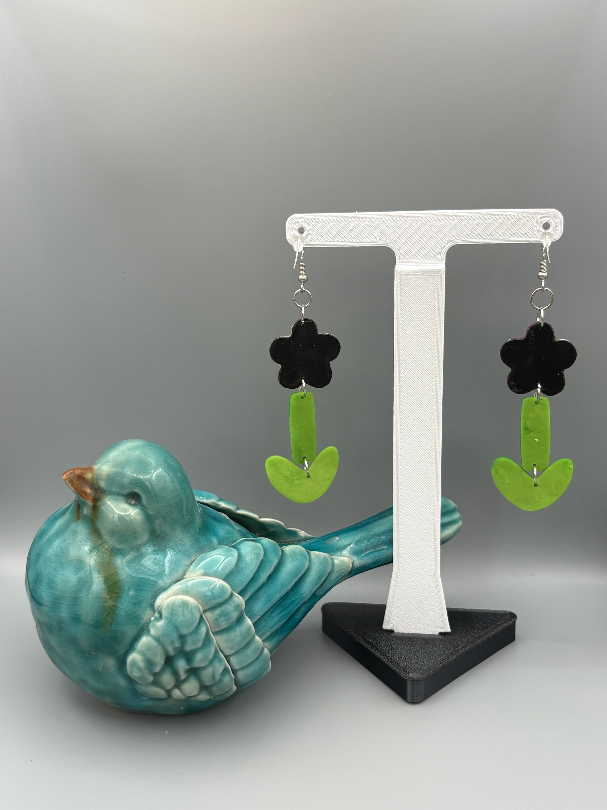 Retro Plant Dangle Earrings - handcrafted polymer clay earrings by Lakeside Clay