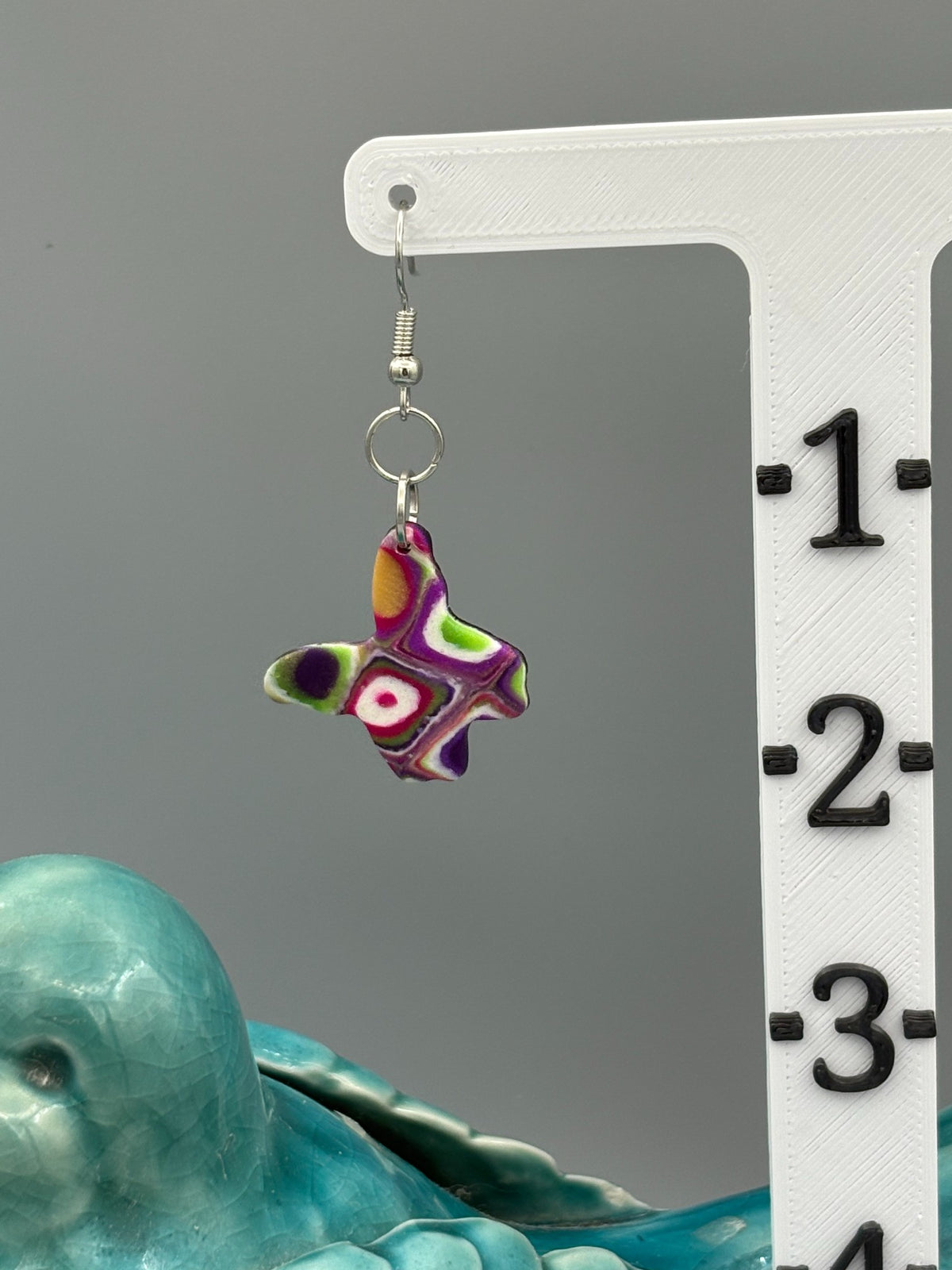 Retro Butterfly Dangle Earrings - handcrafted polymer clay earrings by Lakeside Clay