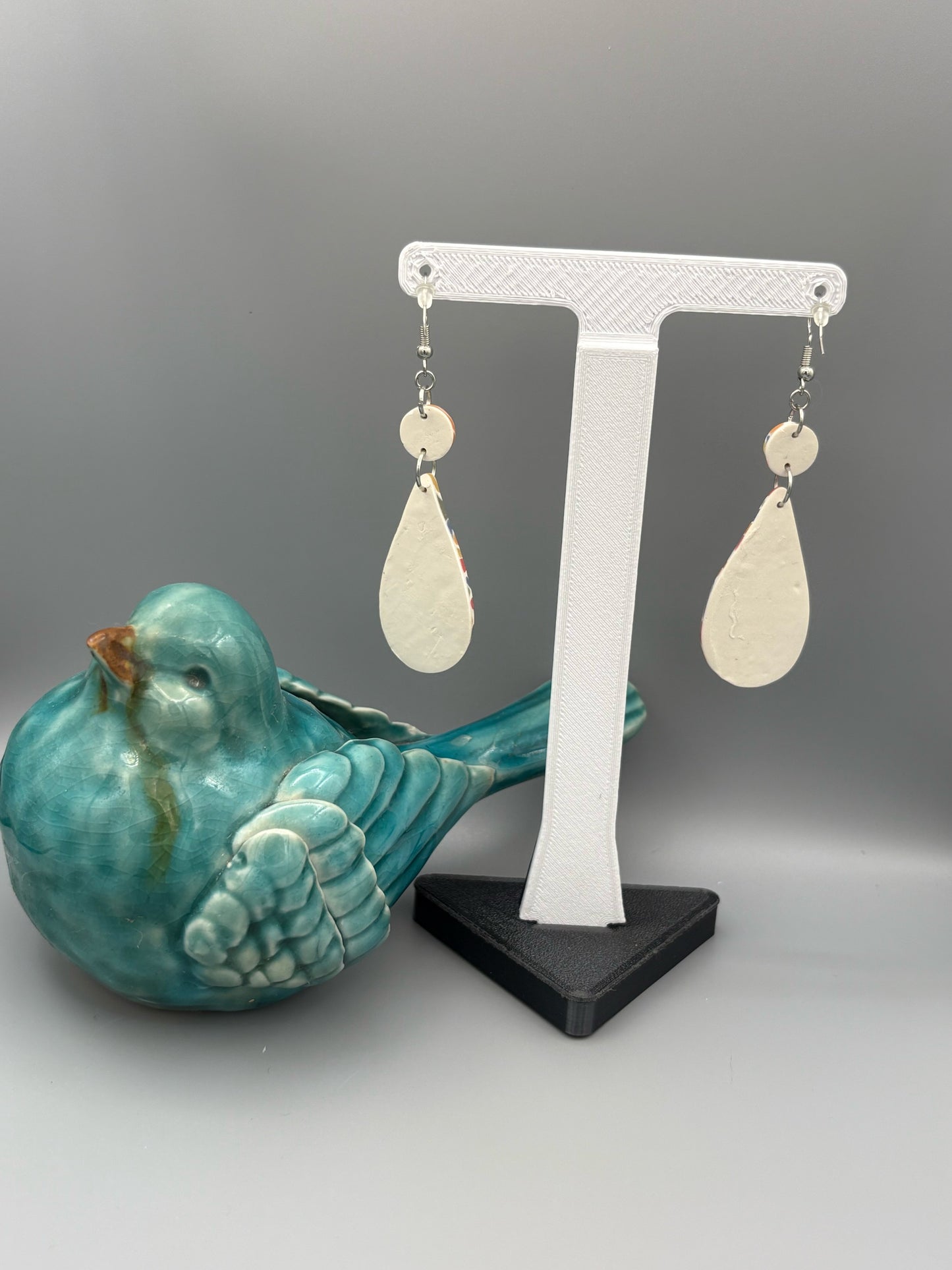 Rainbow Mosaic Drop Dangle Earrings - handcrafted polymer clay earrings by Lakeside Clay