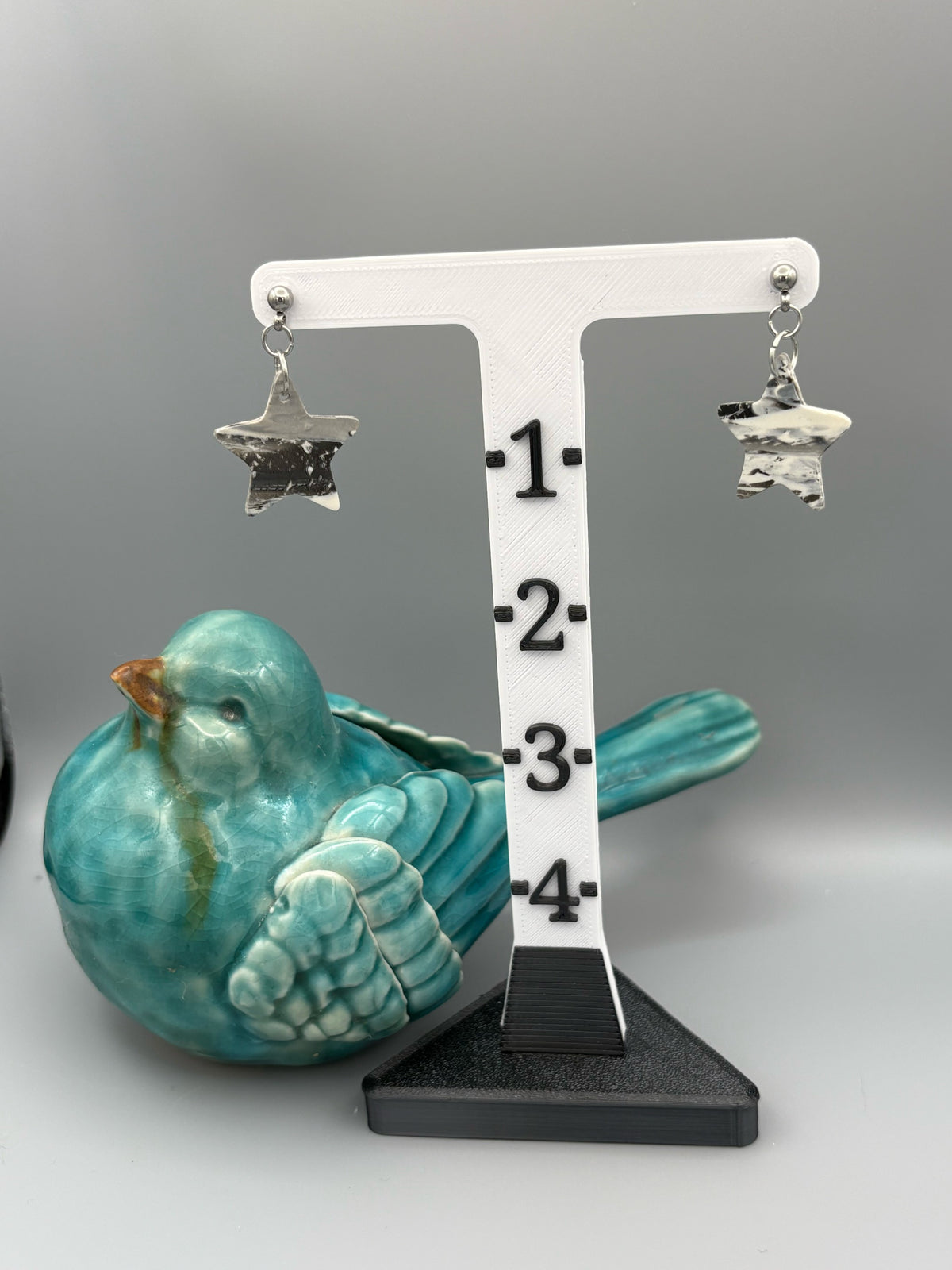 Snowstorm Stars Earrings - handcrafted polymer clay earrings by Lakeside Clay